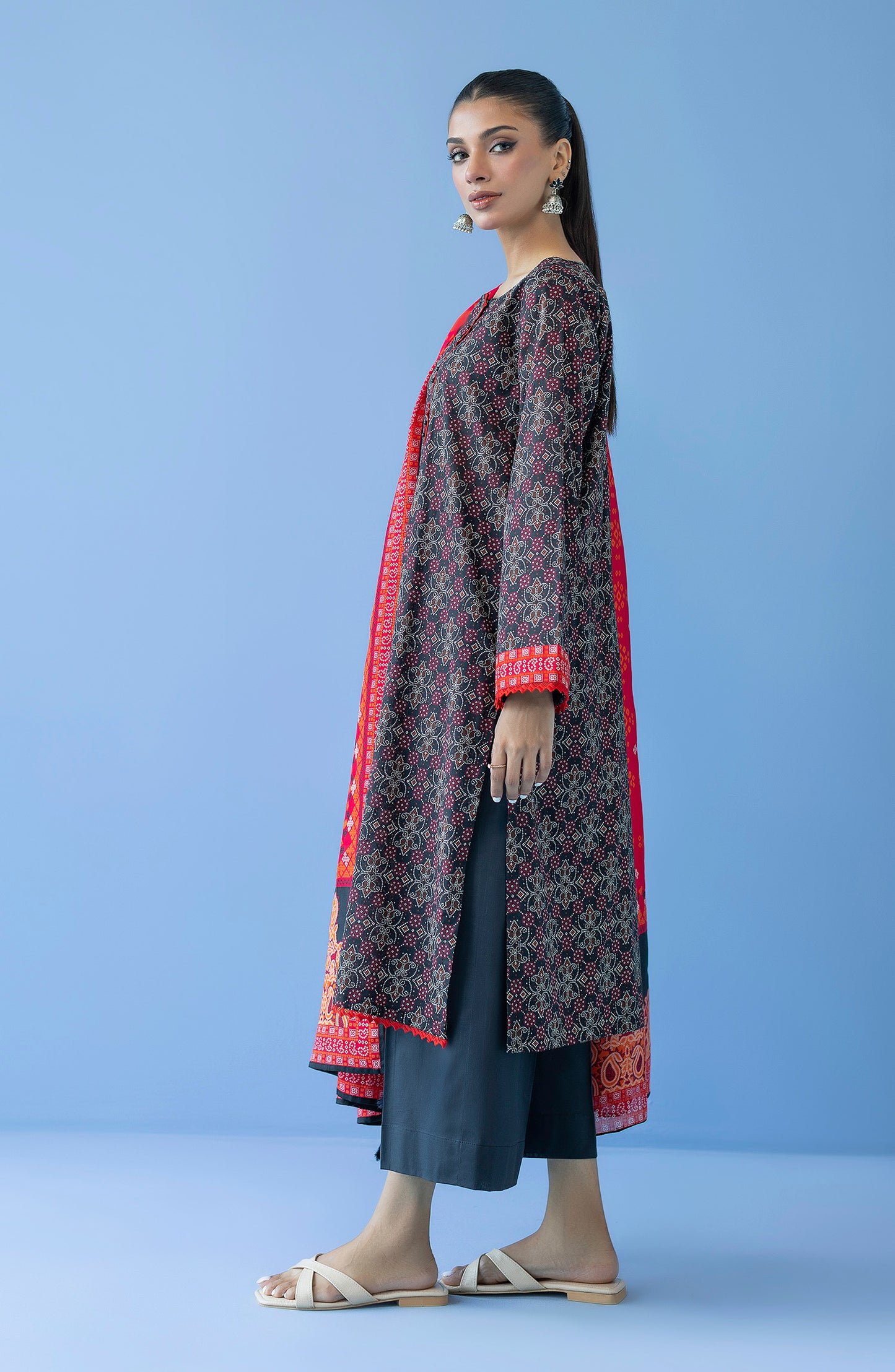 OTL-23-218/U BLACK CAMBRIC  UNSTITCHED SHIRT DUPATTA PANTS