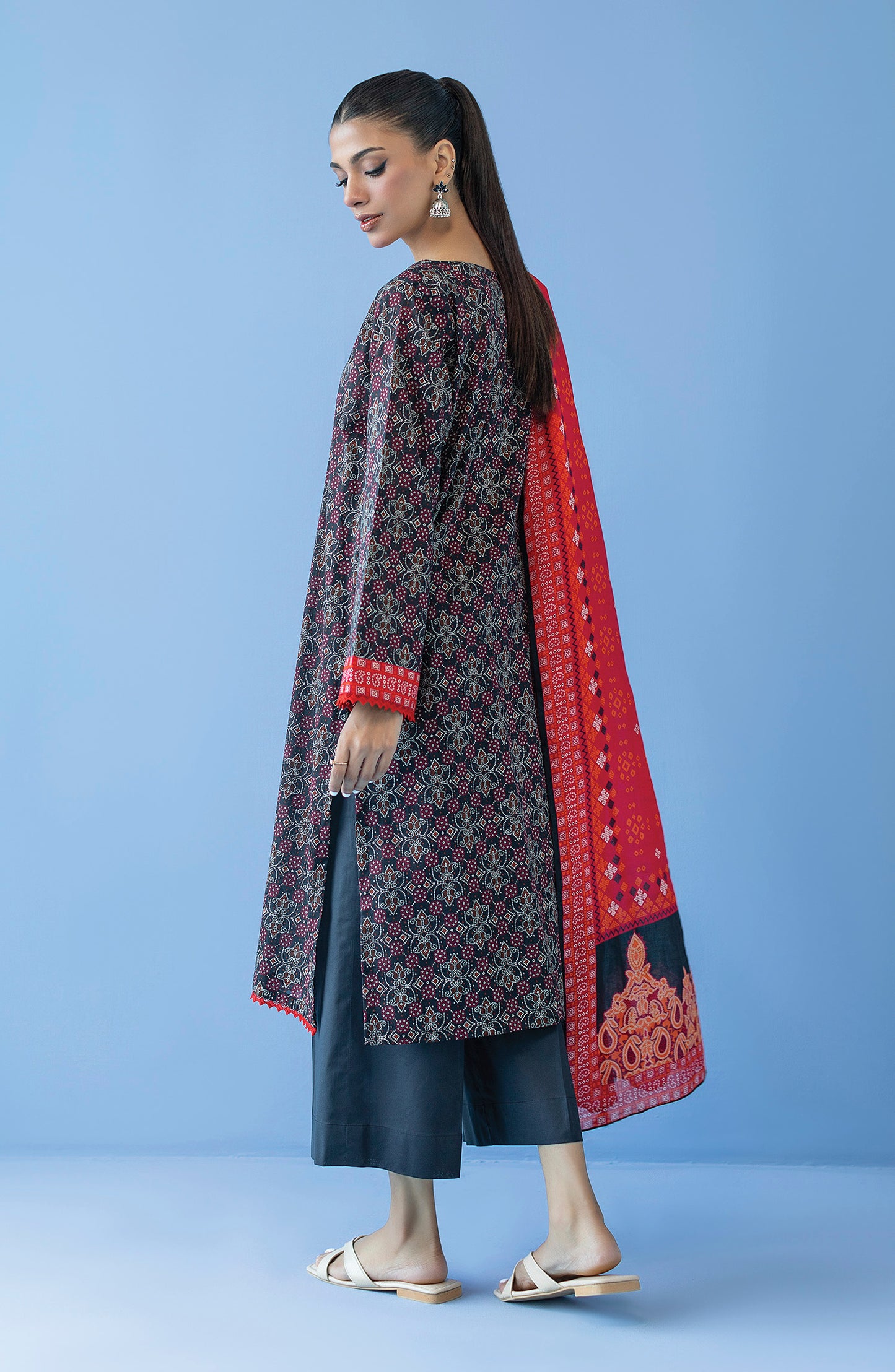 OTL-23-218/U BLACK CAMBRIC  UNSTITCHED SHIRT DUPATTA PANTS