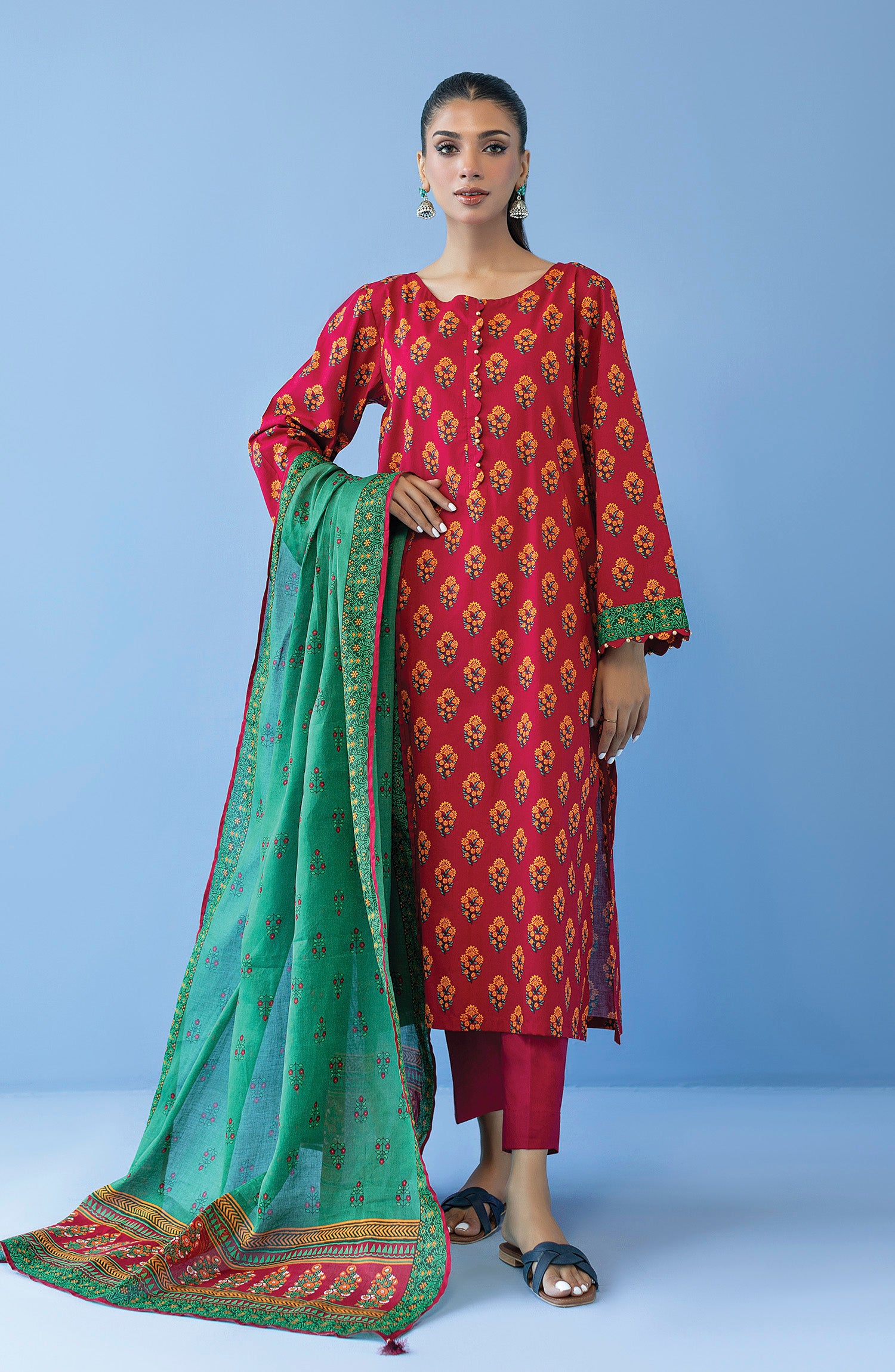 OTL-23-216/U MAROON LAWN  UNSTITCHED SHIRT DUPATTA PANTS