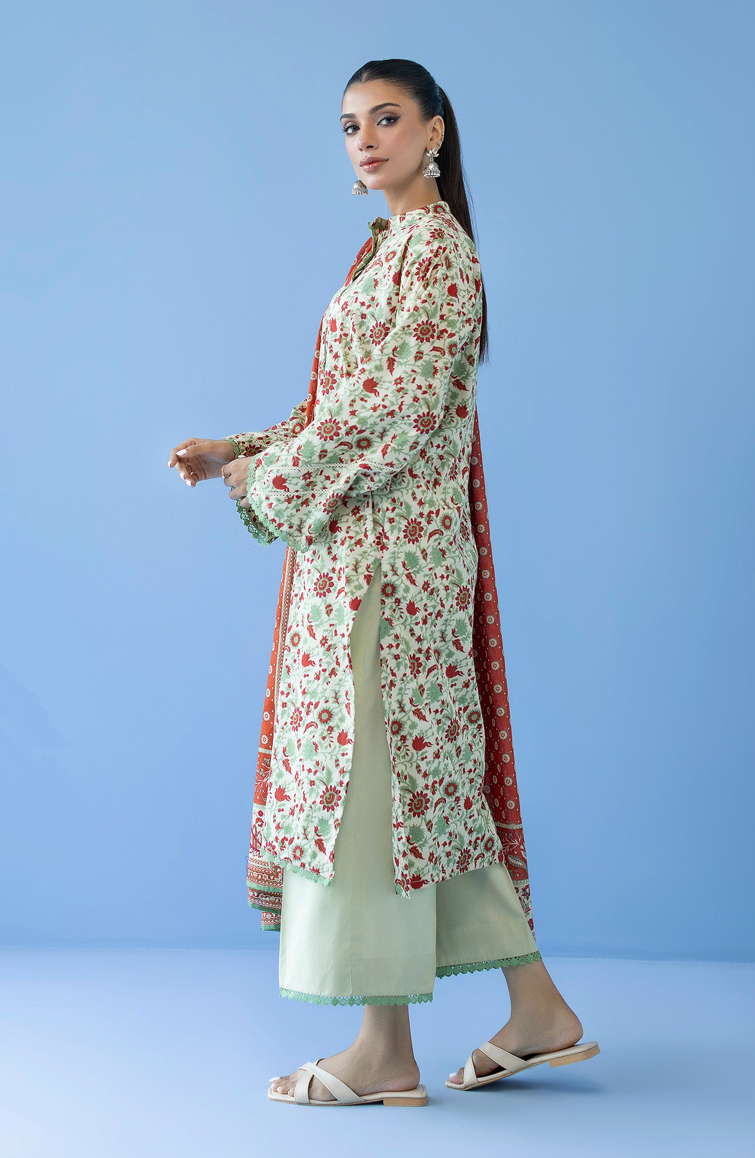 OTL-23-224/U BEIGE CAMBRIC  UNSTITCHED SHIRT DUPATTA PANTS