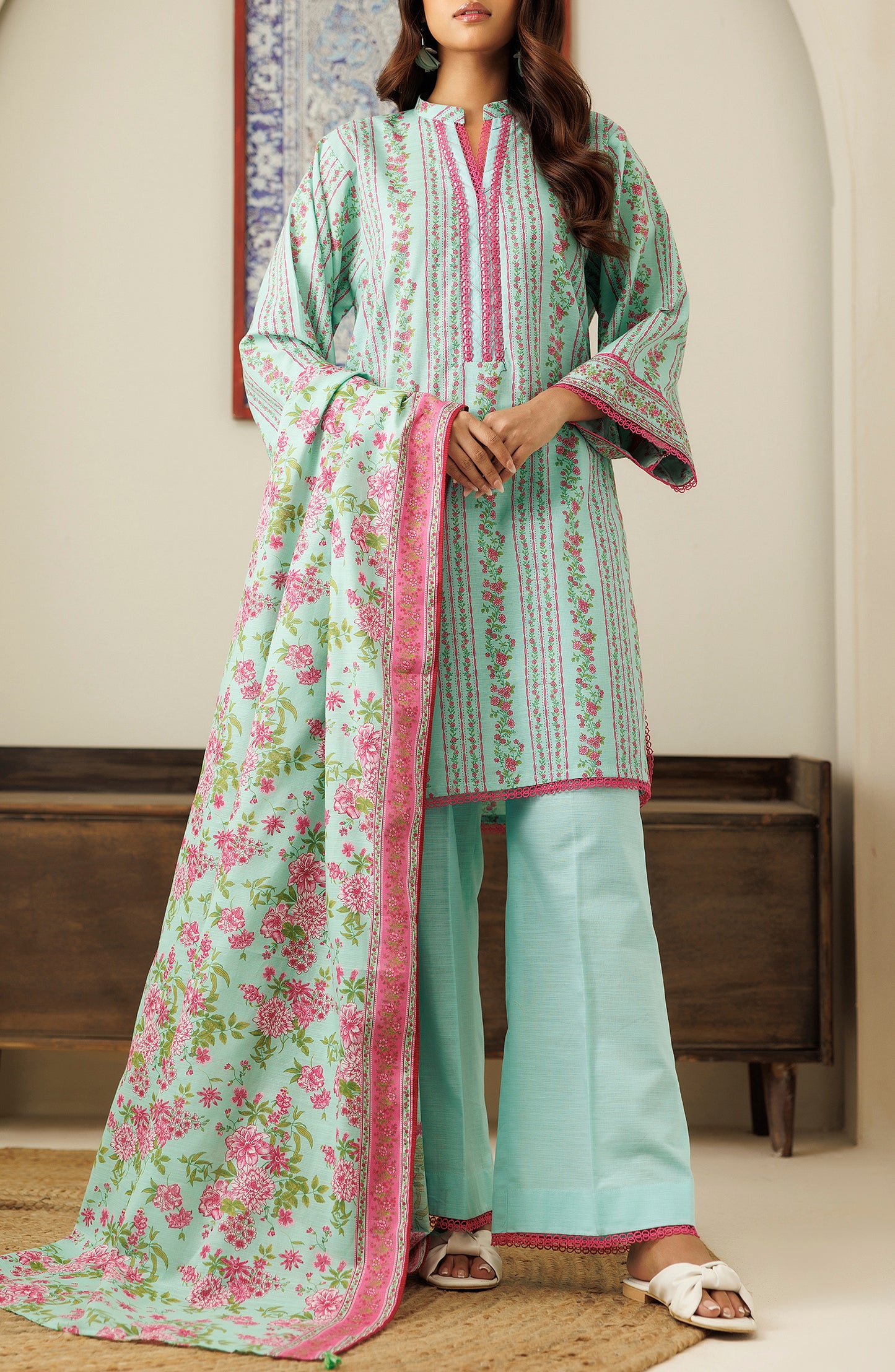 OTL-24-117/U SEA GREEN KHADDAR Women UNSTITCHED SHIRT DUPATTA PANTS