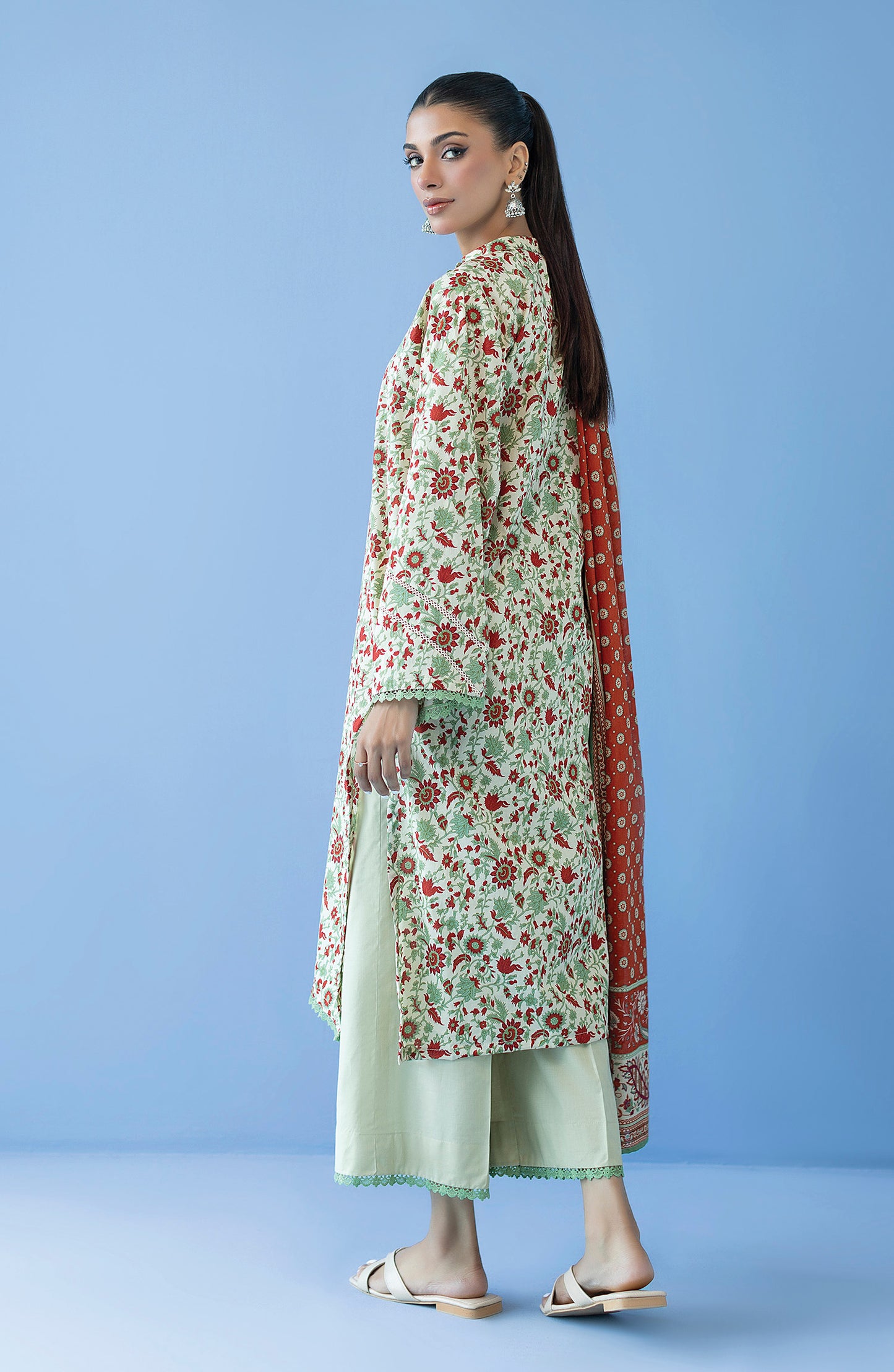 OTL-23-224/U BEIGE CAMBRIC  UNSTITCHED SHIRT DUPATTA PANTS