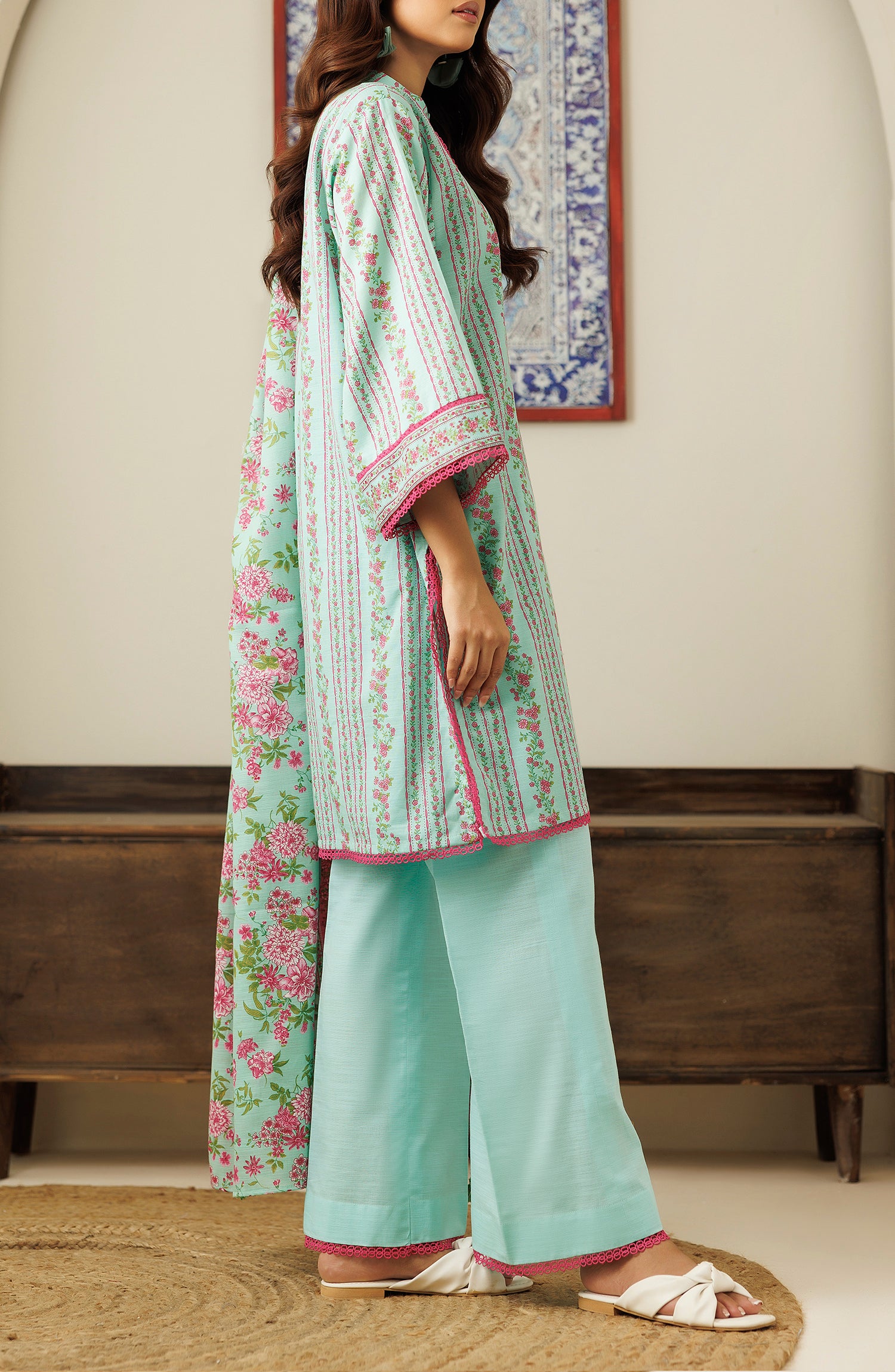 OTL-24-117/U SEA GREEN KHADDAR Women UNSTITCHED SHIRT DUPATTA PANTS