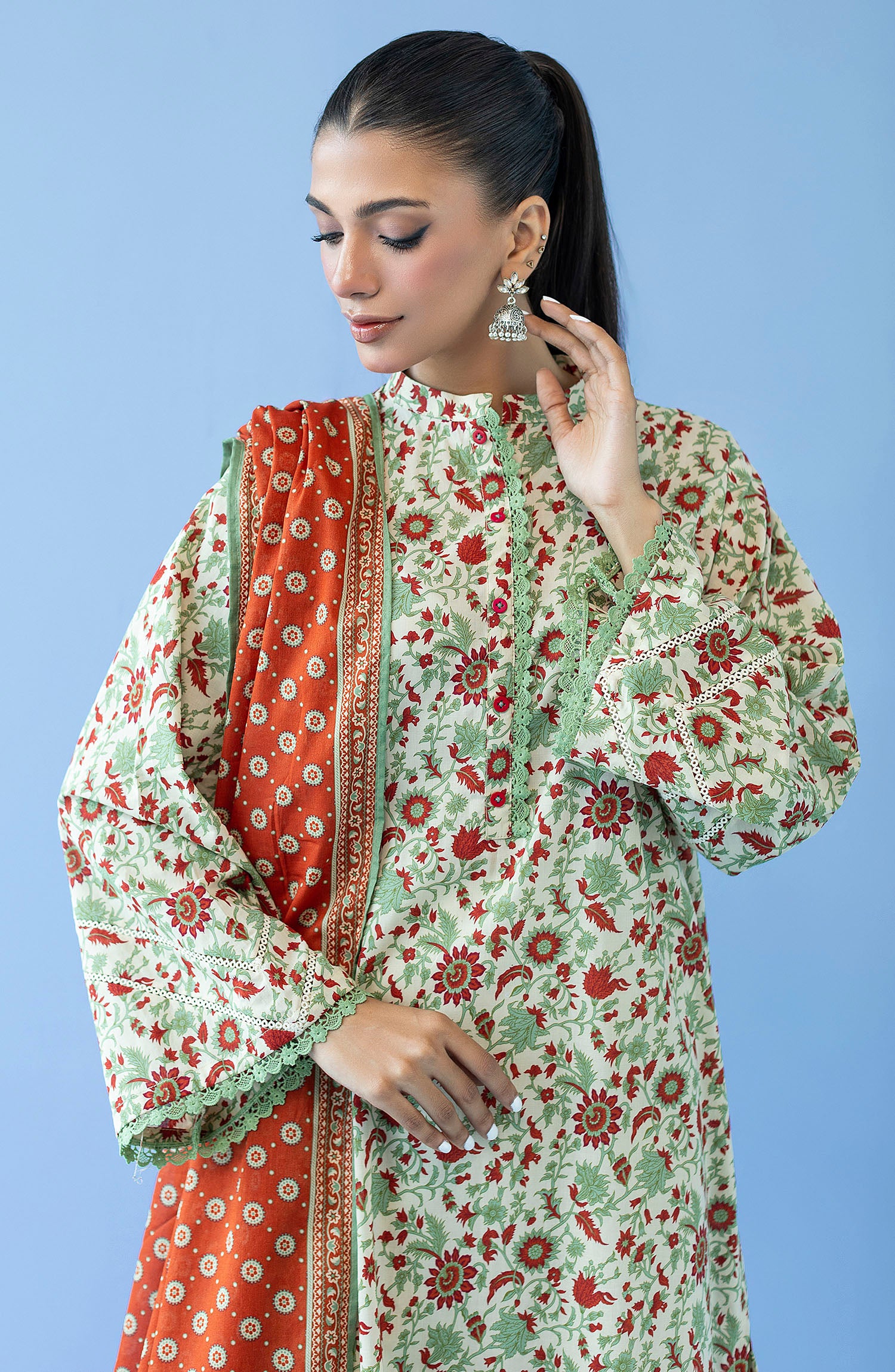 OTL-23-224/U BEIGE CAMBRIC  UNSTITCHED SHIRT DUPATTA PANTS