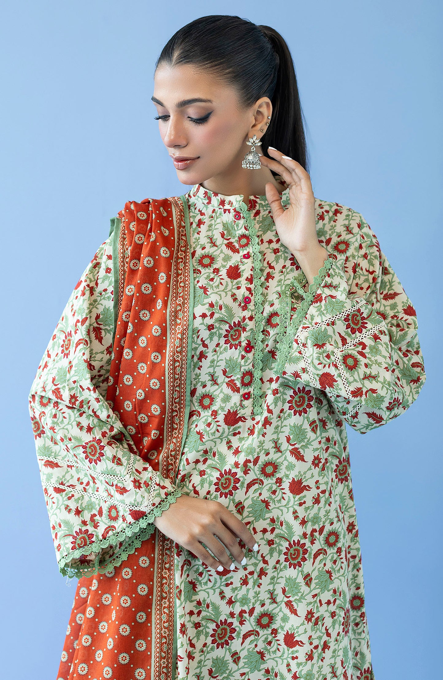 OTL-23-224/U BEIGE CAMBRIC  UNSTITCHED SHIRT DUPATTA PANTS