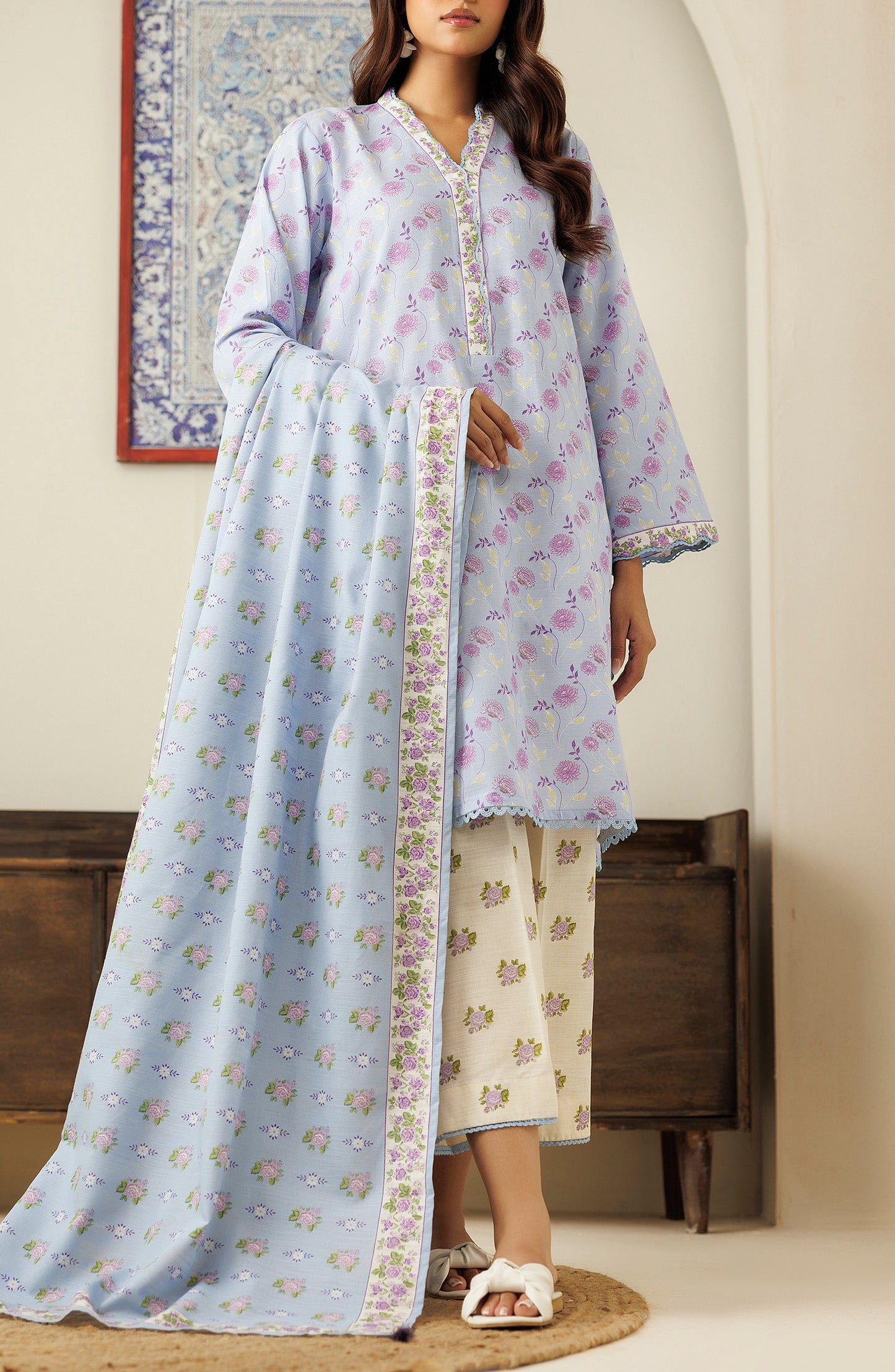 OTL-24-389/U SKY BLUE KHADDAR Women UNSTITCHED SHIRT DUPATTA PANTS