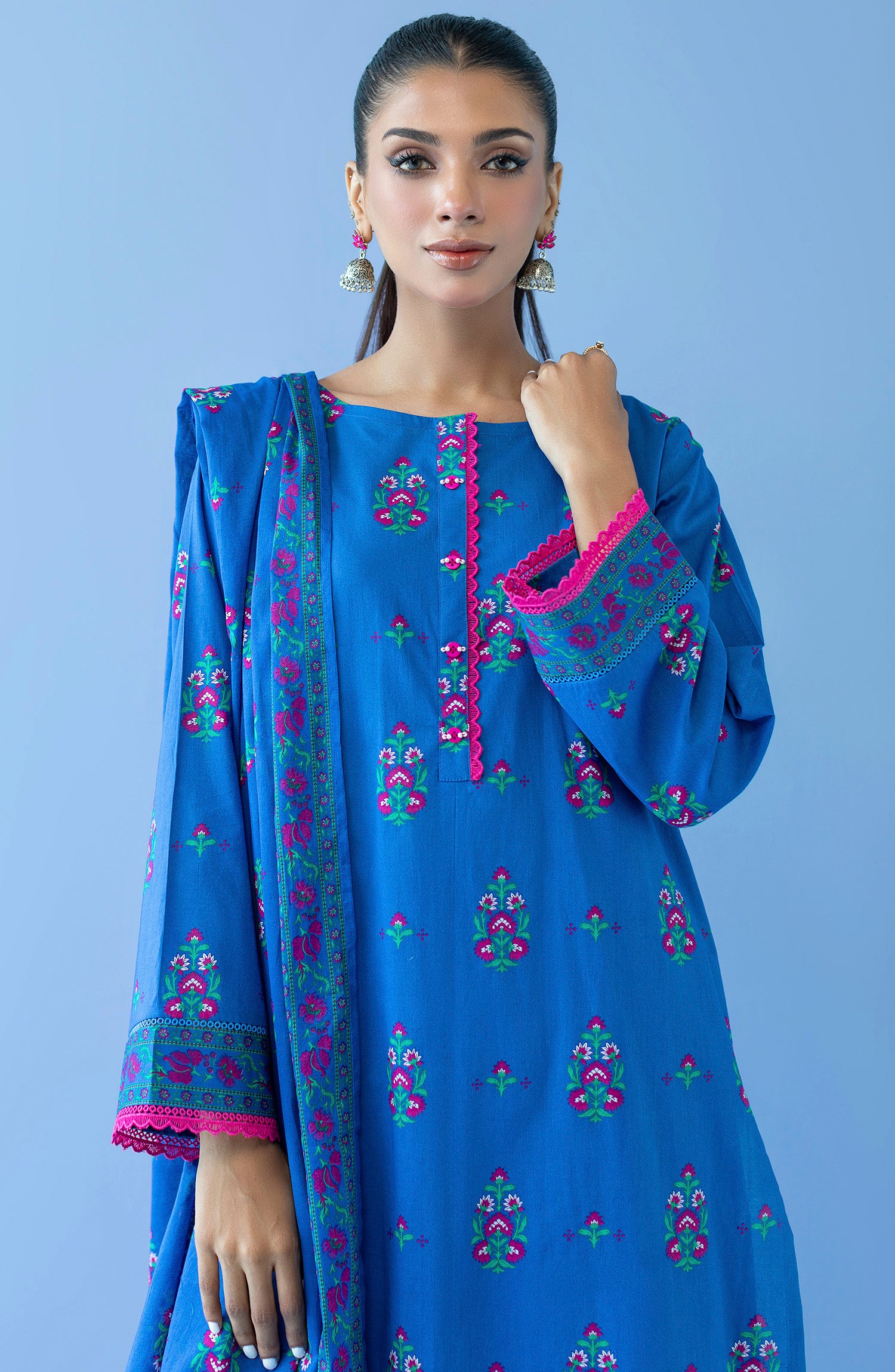 OTL-23-292/U BLUE CAMBRIC  UNSTITCHED SHIRT DUPATTA PANTS