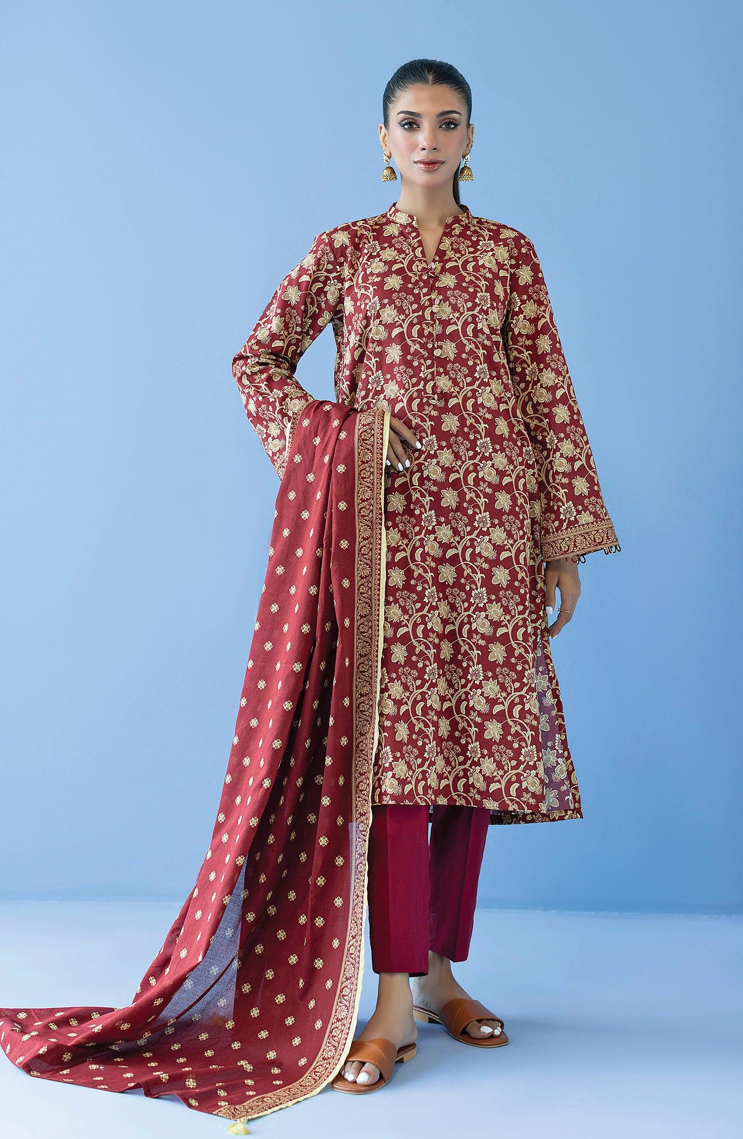 OTL-23-289/U MAROON LAWN  UNSTITCHED SHIRT DUPATTA PANTS