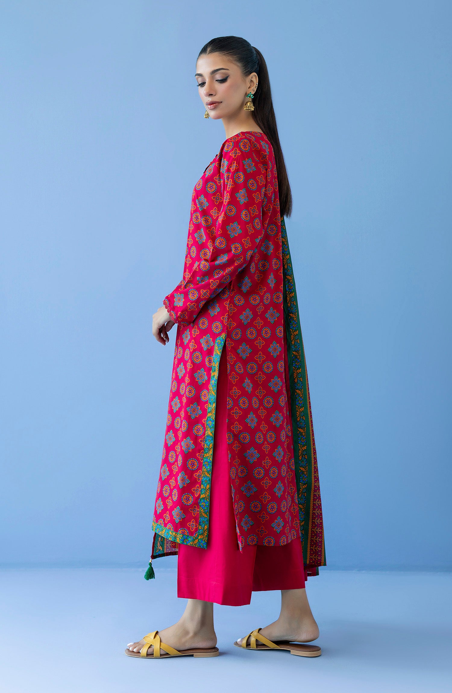 OTL-23-287/U RED CAMBRIC  UNSTITCHED SHIRT DUPATTA PANTS