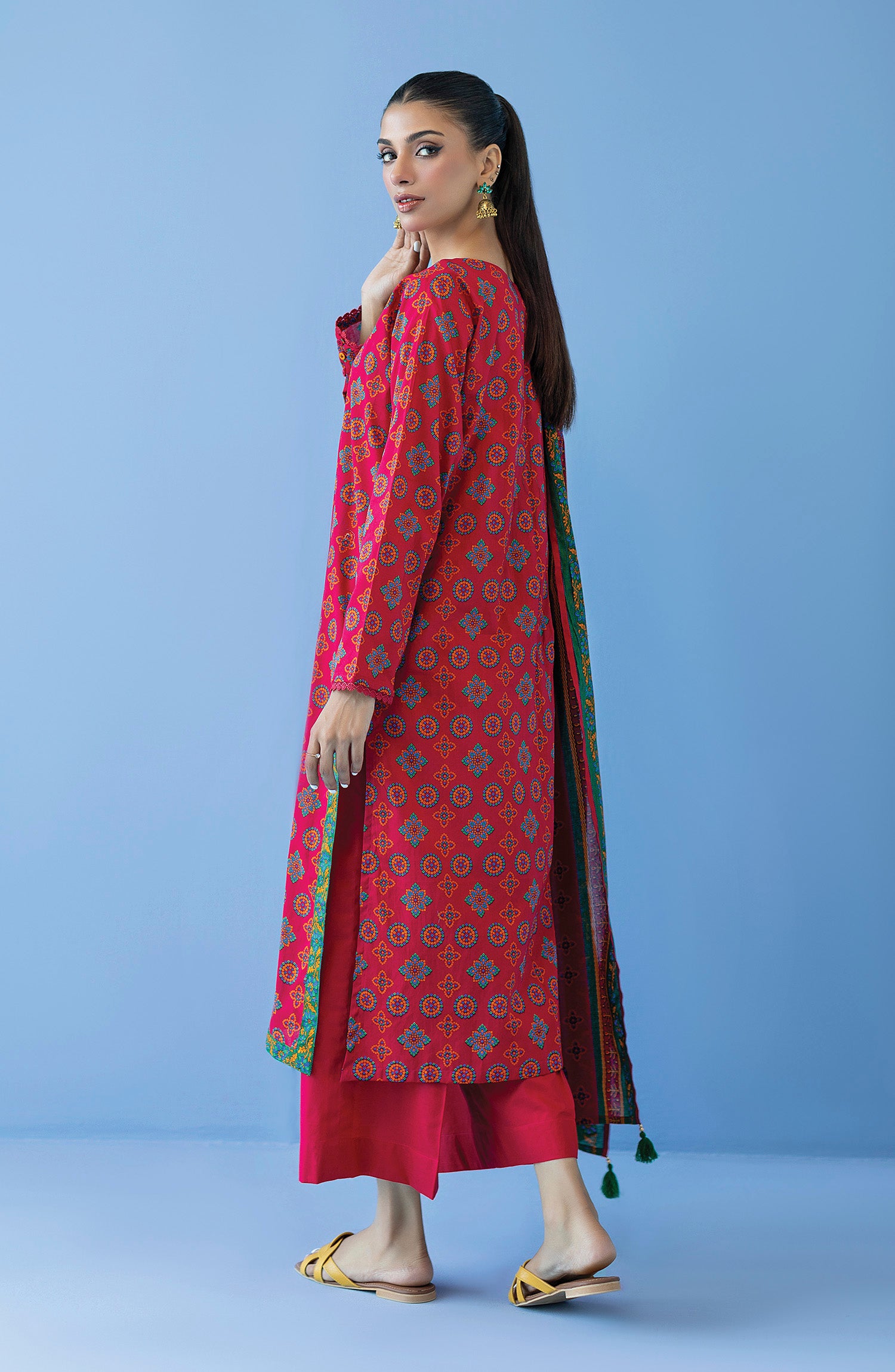 OTL-23-287/U RED CAMBRIC  UNSTITCHED SHIRT DUPATTA PANTS