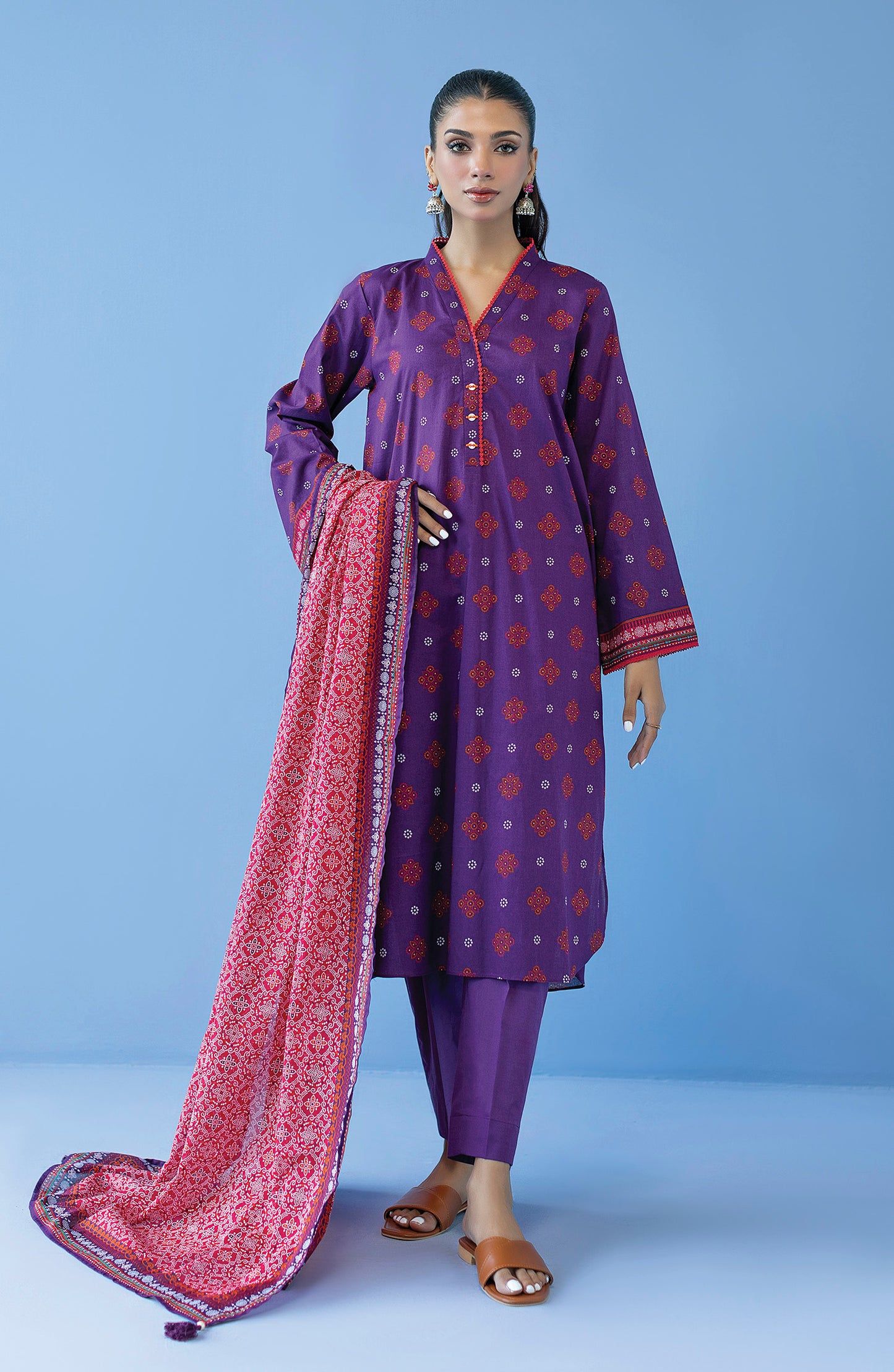 OTL-23-293/U PURPLE LAWN  UNSTITCHED SHIRT DUPATTA PANTS