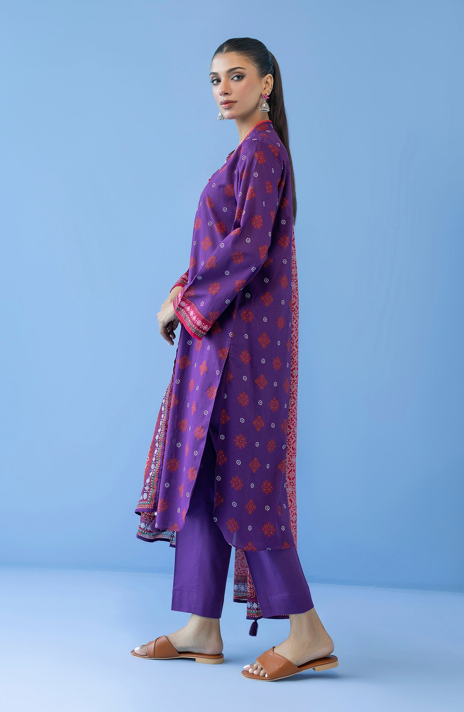 OTL-23-293/U PURPLE CAMBRIC  UNSTITCHED SHIRT DUPATTA PANTS