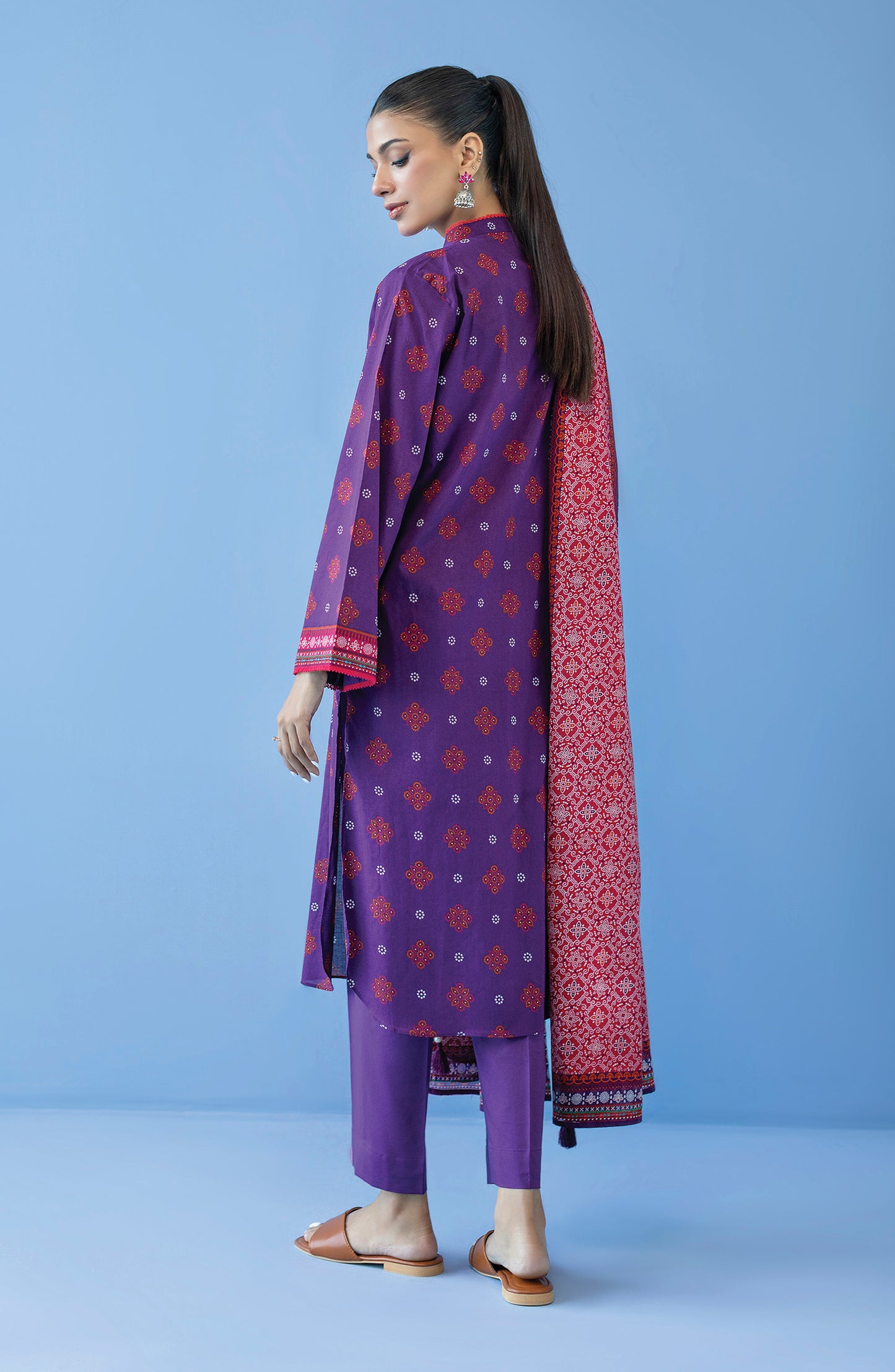 OTL-23-293/U PURPLE CAMBRIC  UNSTITCHED SHIRT DUPATTA PANTS