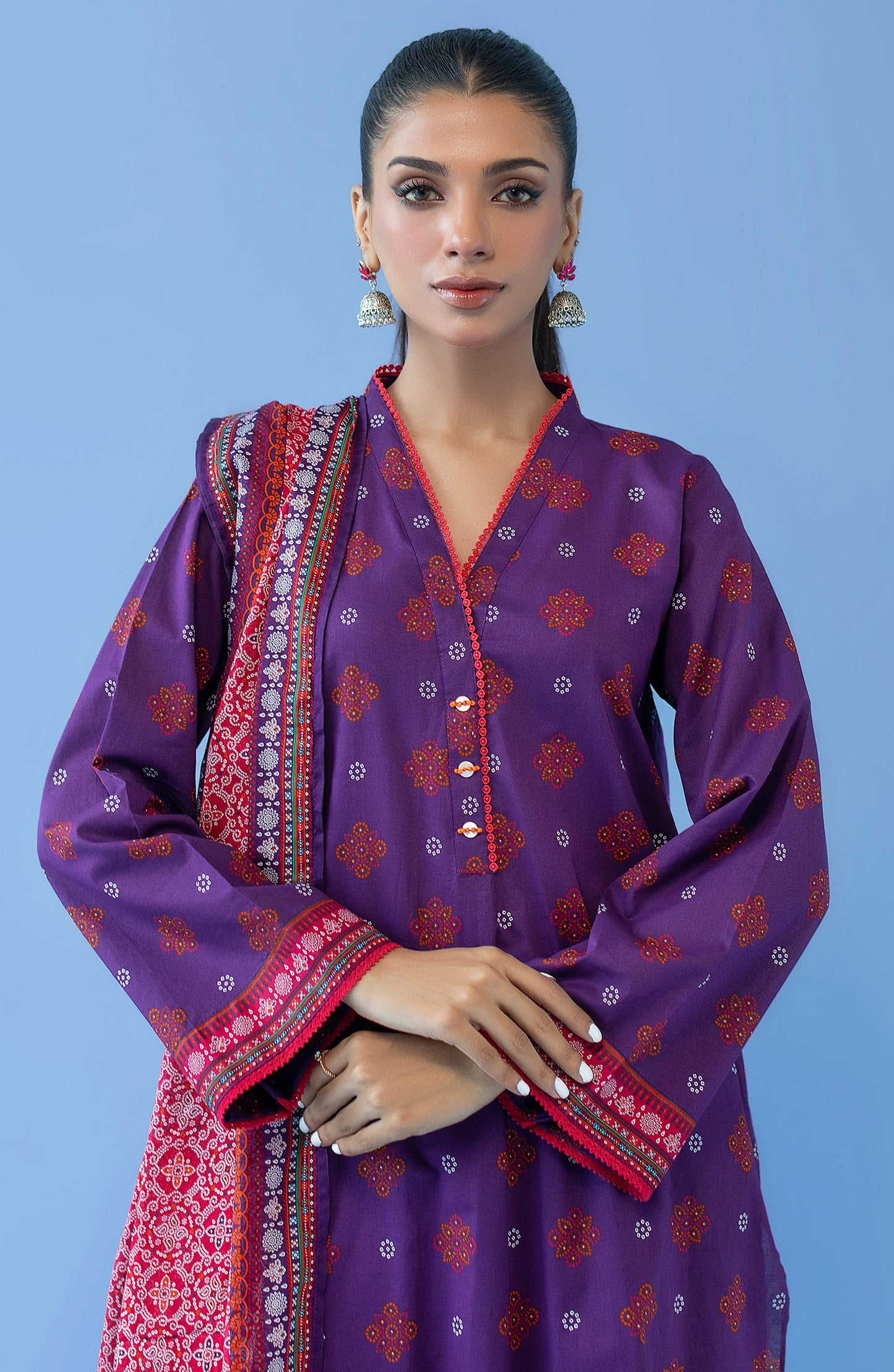 OTL-23-293/U PURPLE CAMBRIC  UNSTITCHED SHIRT DUPATTA PANTS