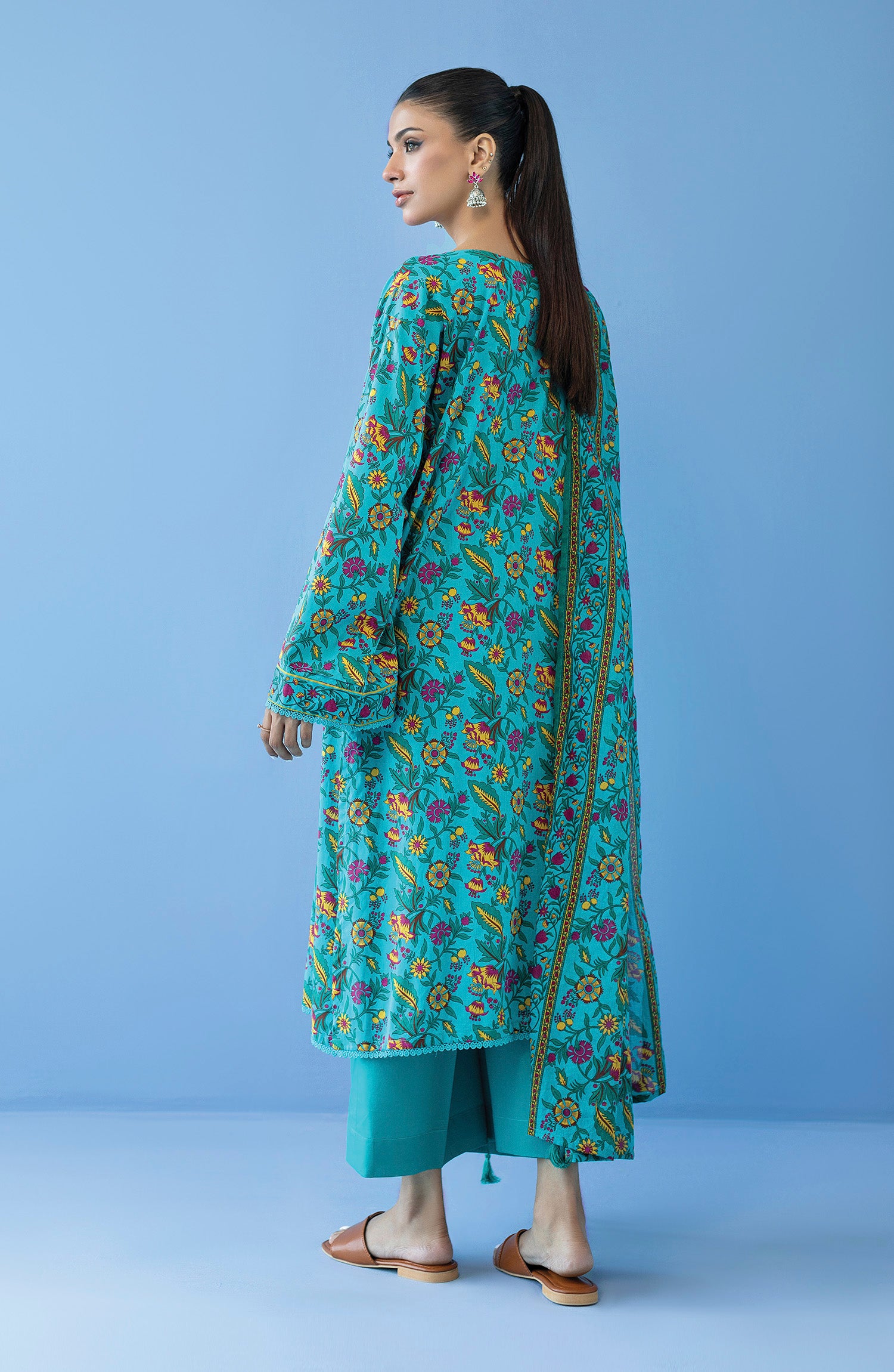 OTL-23-288/U TEAL CAMBRIC  UNSTITCHED SHIRT DUPATTA PANTS