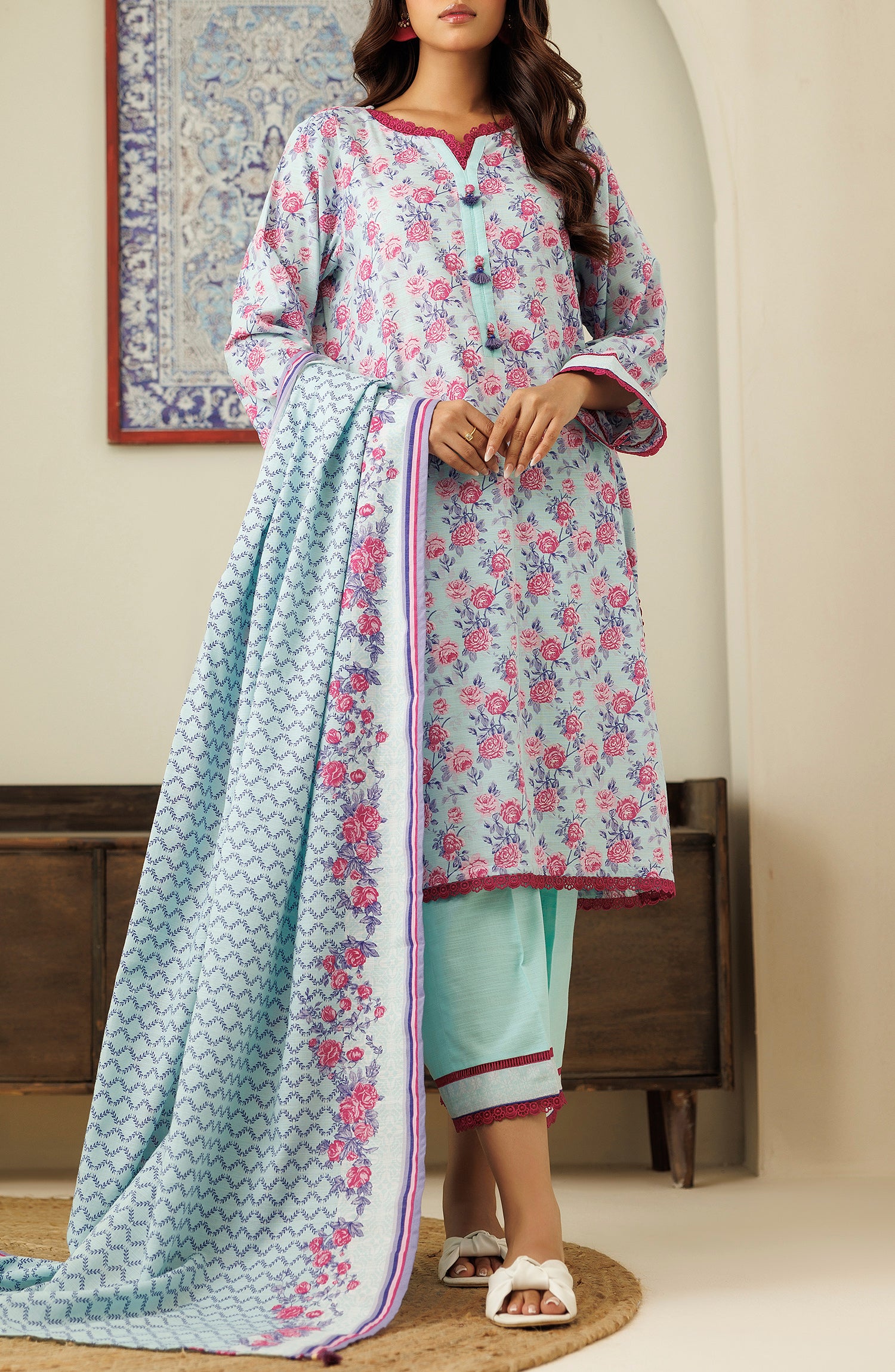 OTL-24-180/U SKY BLUE KHADDAR Women UNSTITCHED SHIRT DUPATTA PANTS