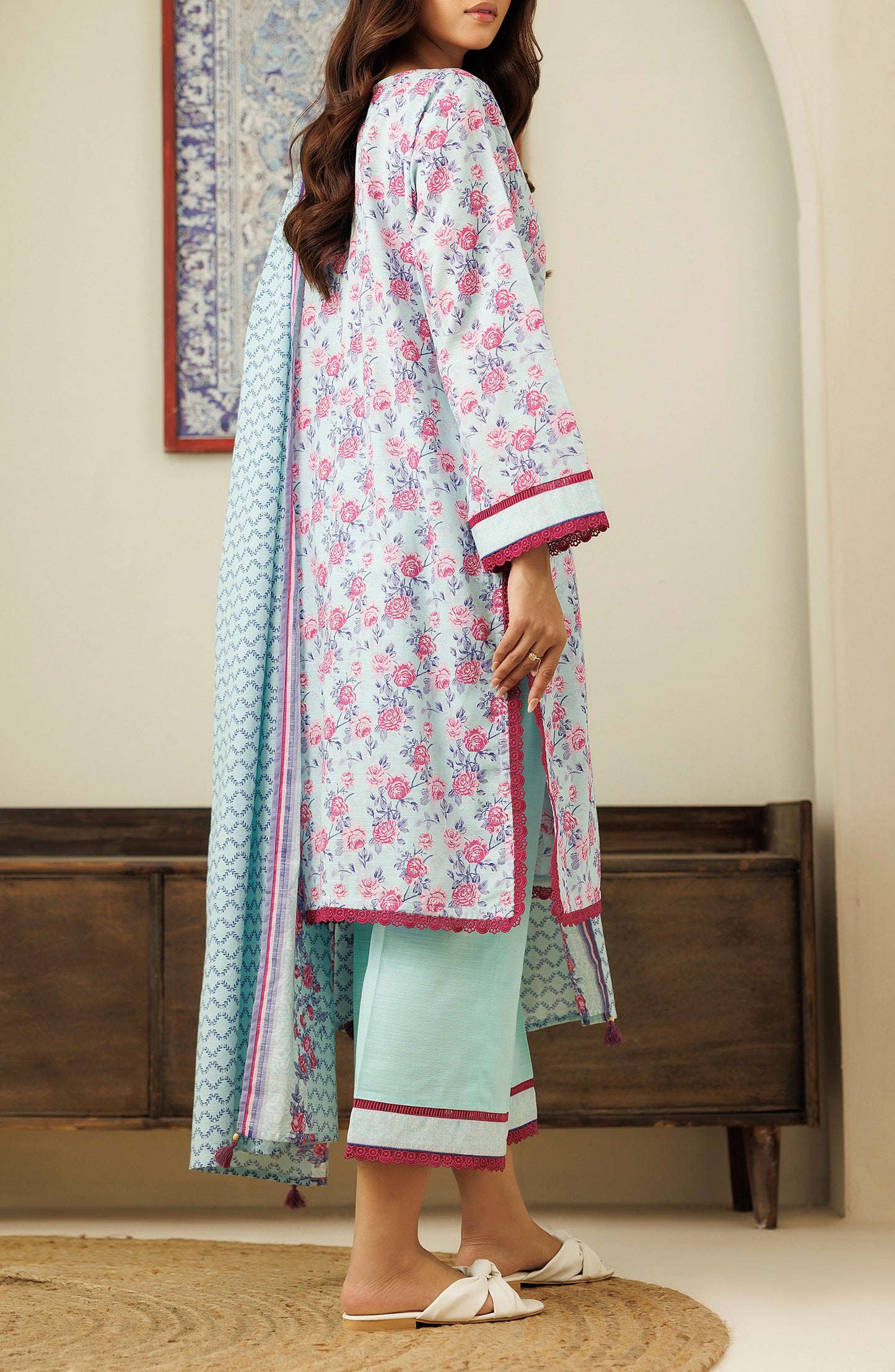 OTL-24-180/U SKY BLUE KHADDAR Women UNSTITCHED SHIRT DUPATTA PANTS