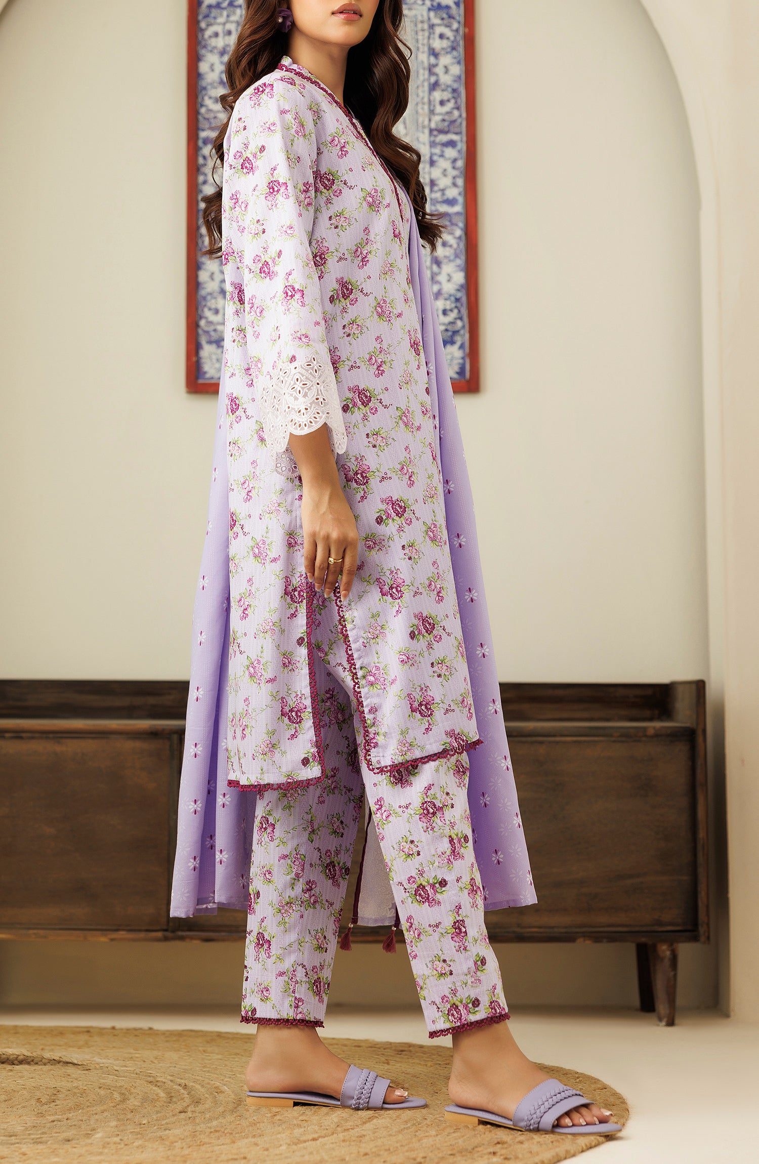 Unstitched 3 Piece Printed Cottel Shirt & Pant and Cottel Dupatta (OTL-24-452/U LILAC)