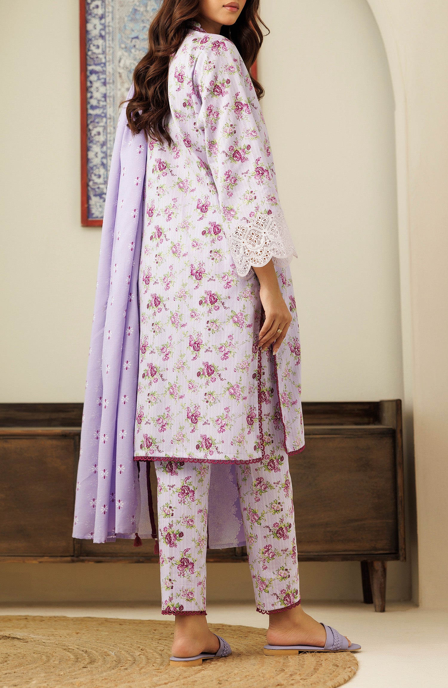 Unstitched 3 Piece Printed Cottel Shirt & Pant and Cottel Dupatta (OTL-24-452/U LILAC)