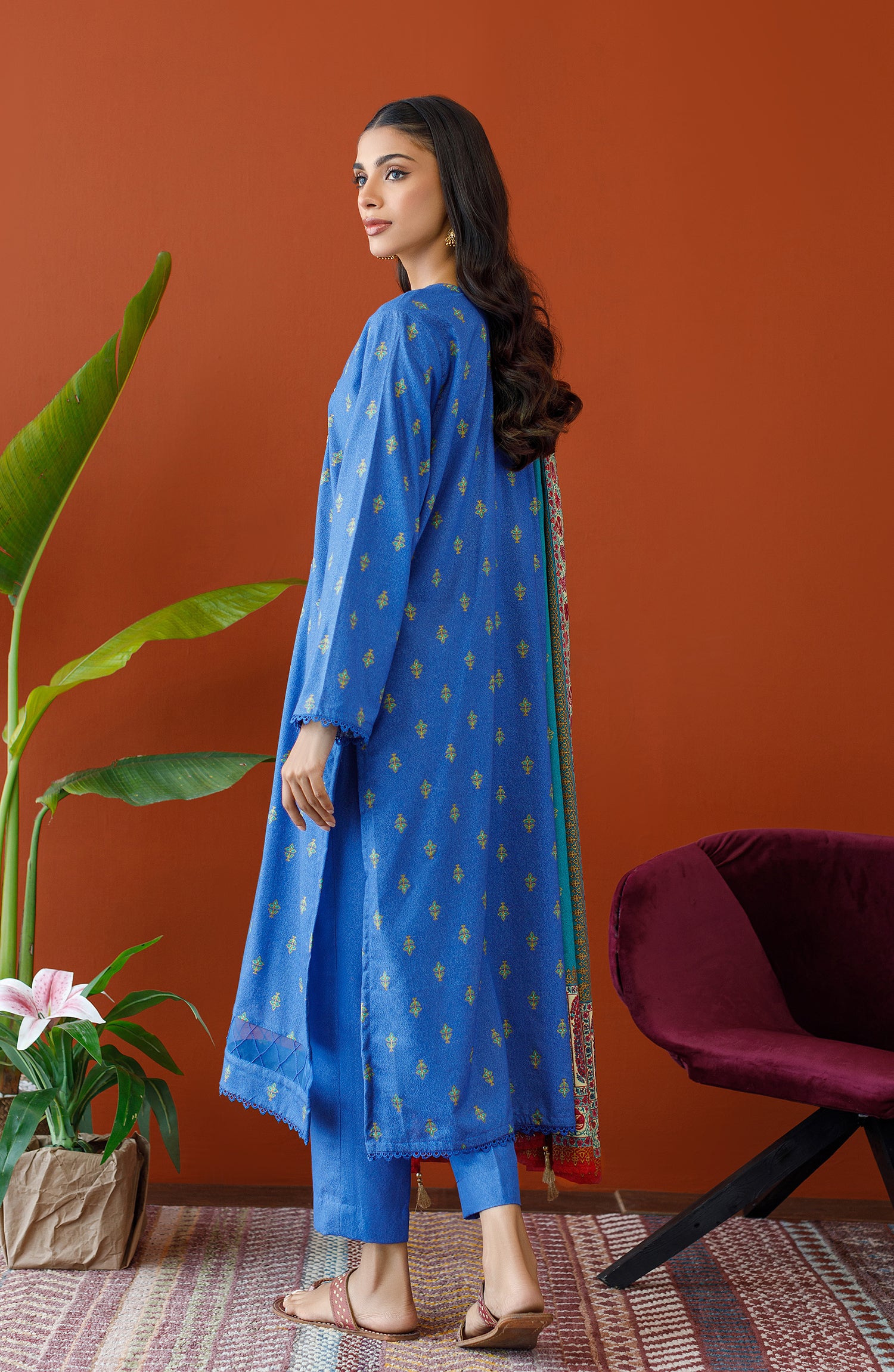 OTL-23-242/U BLUE KARANDI Women UNSTITCHED SHIRT DUPATTA PANTS