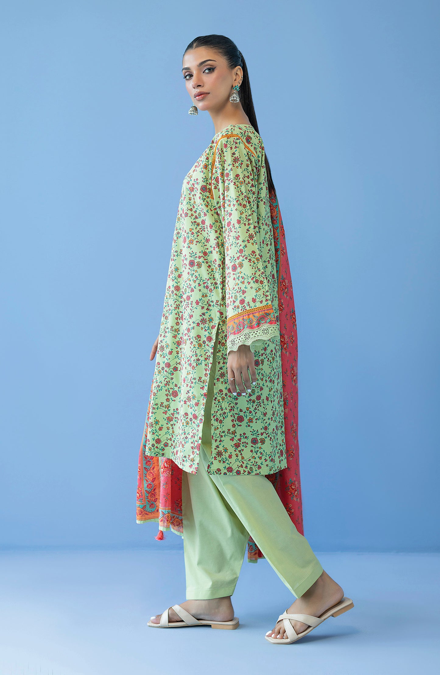 OTL-23-219/U PISTA CAMBRIC  UNSTITCHED SHIRT DUPATTA PANTS