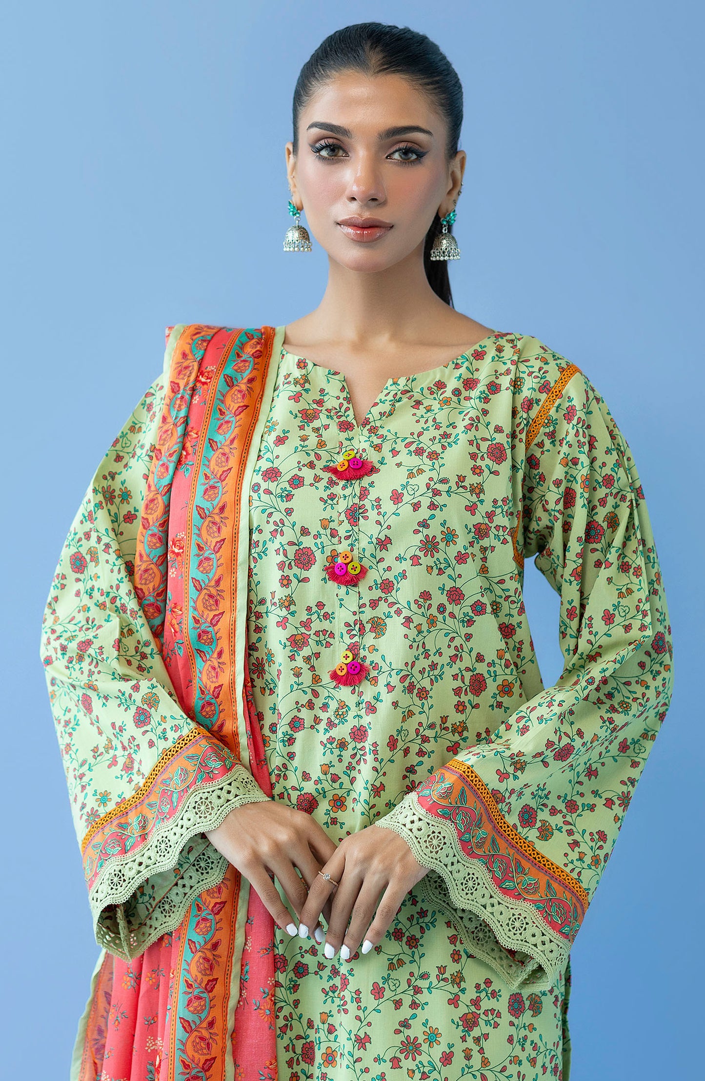 OTL-23-219/U PISTA CAMBRIC  UNSTITCHED SHIRT DUPATTA PANTS