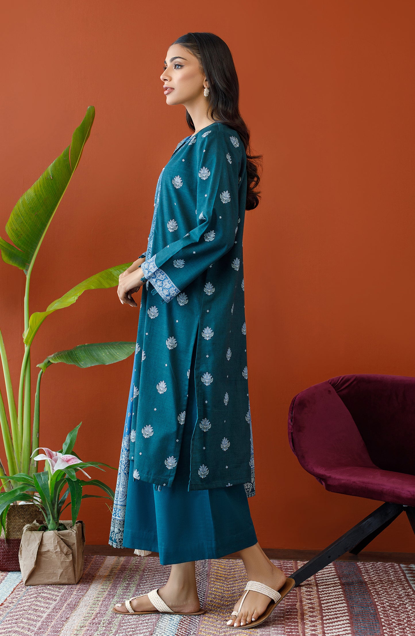 OTL-23-266/U TEAL KHADDAR Women UNSTITCHED SHIRT DUPATTA PANTS