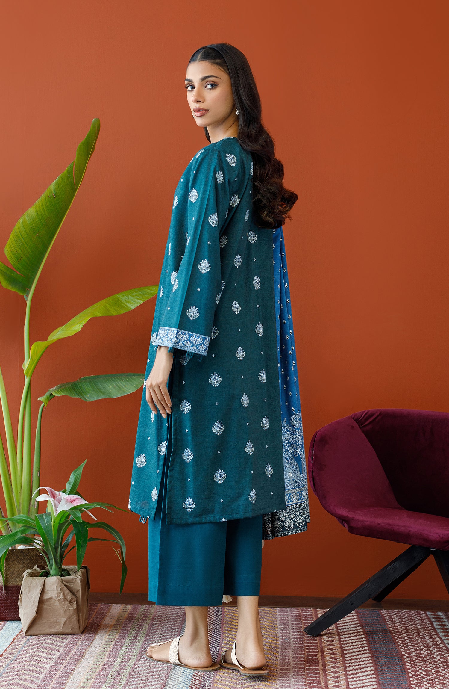 OTL-23-266/S TEAL KHADDAR Women READY TO WEAR SHIRT DUPATTA PANTS