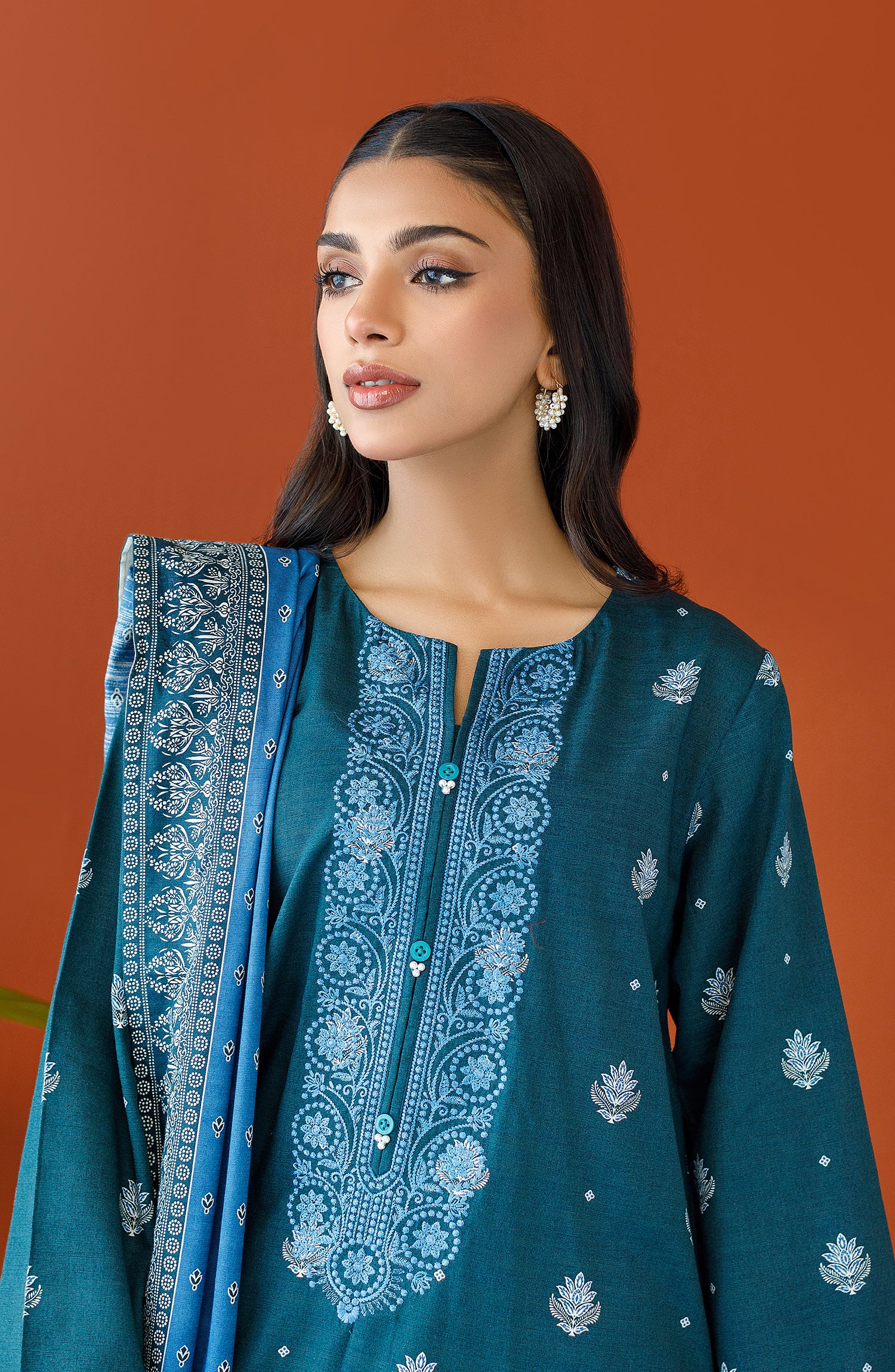 OTL-23-266/U TEAL KHADDAR Women UNSTITCHED SHIRT DUPATTA PANTS