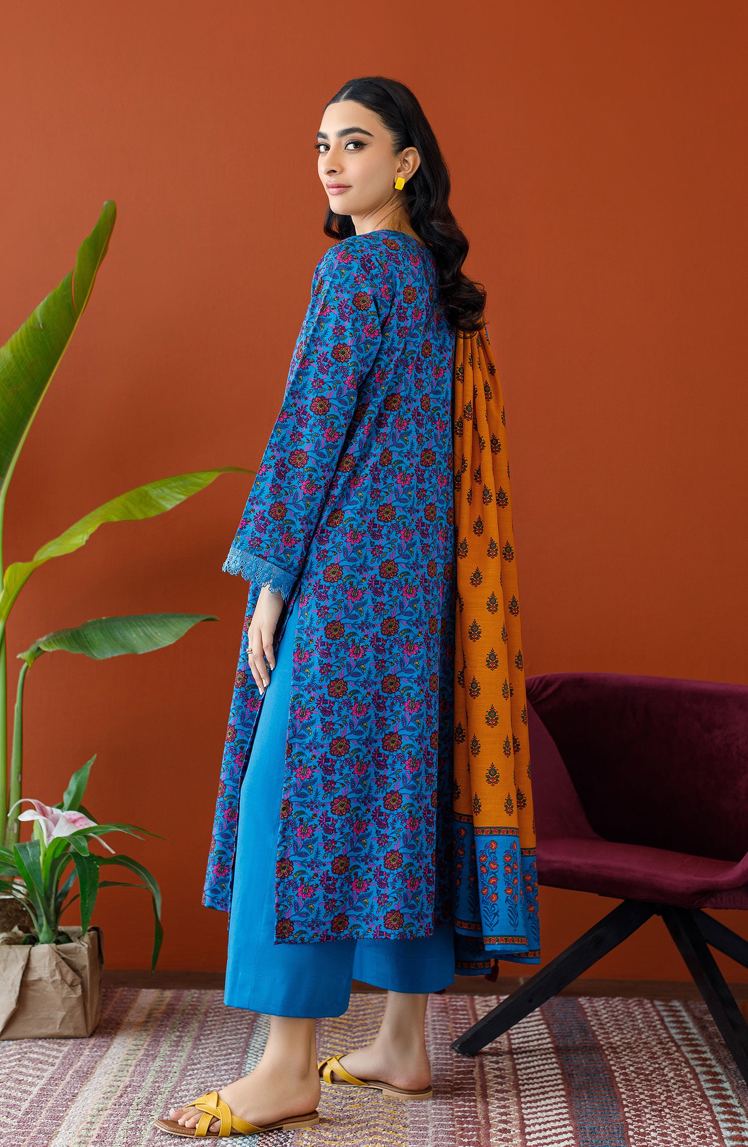 OTL-23-343/U BLUE KHADDAR Women UNSTITCHED SHIRT DUPATTA PANTS