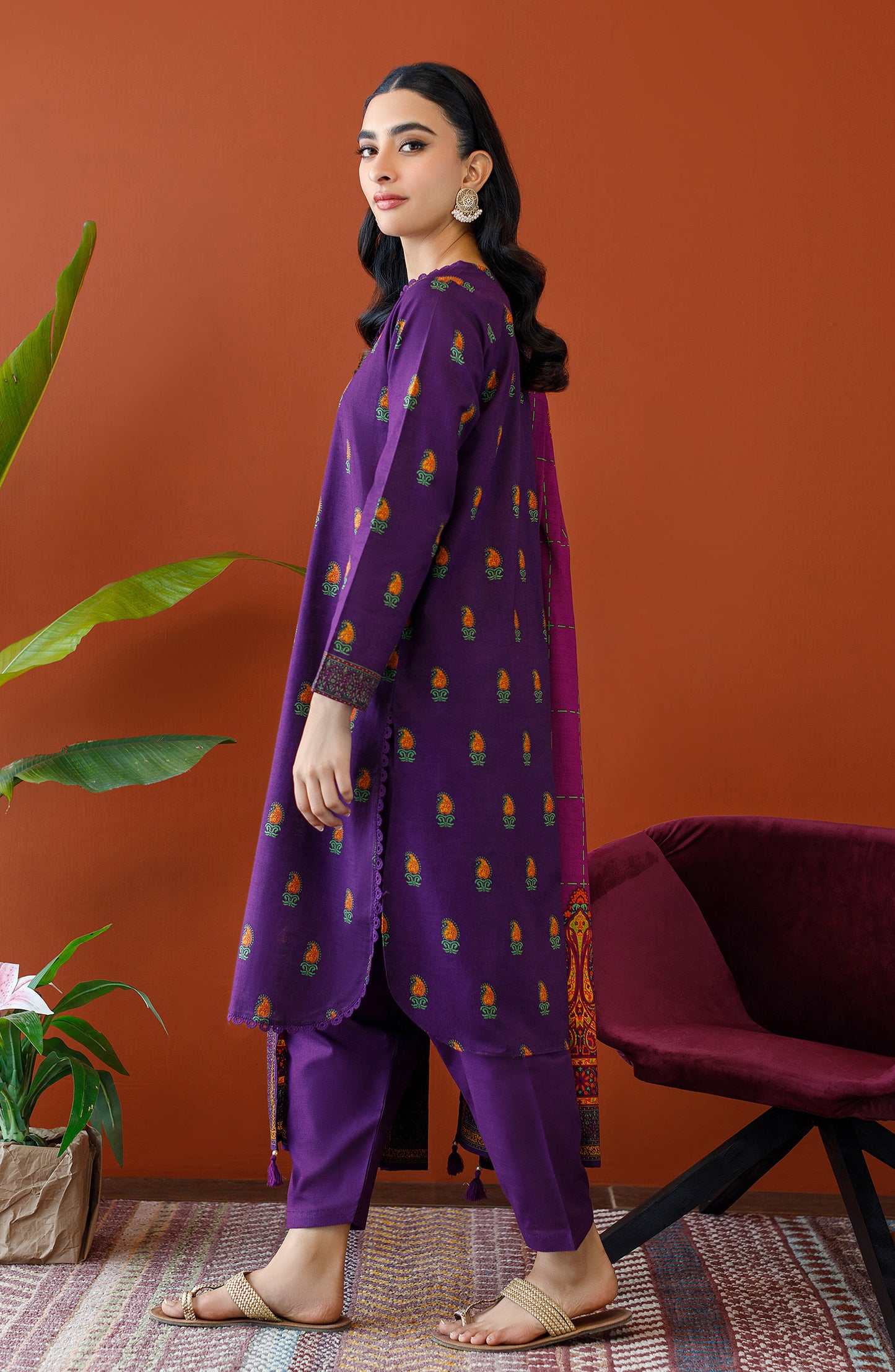 OTL-23-264/U PURPLE KHADDAR Women UNSTITCHED SHIRT DUPATTA PANTS