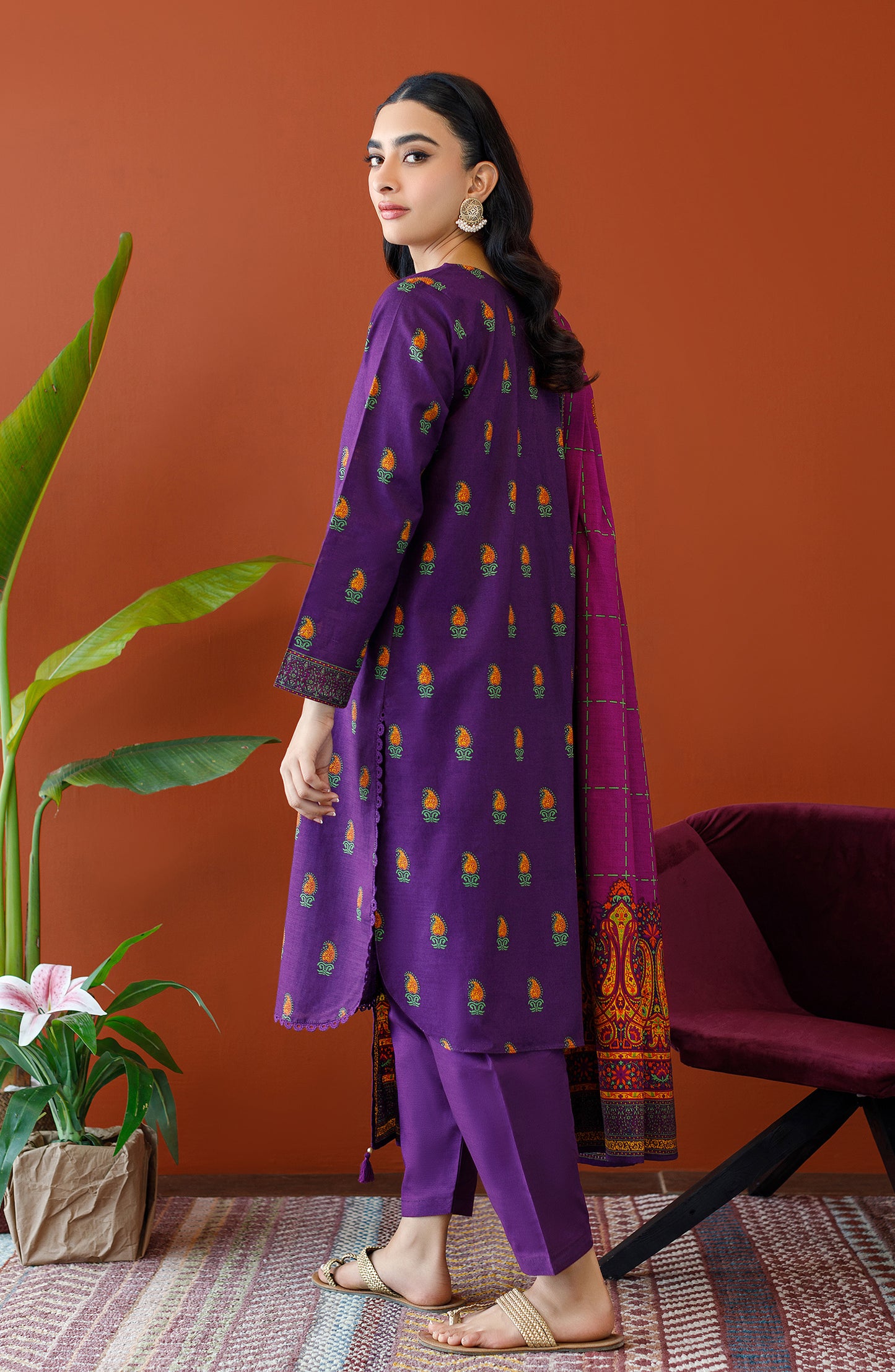 OTL-23-264/U PURPLE KHADDAR Women UNSTITCHED SHIRT DUPATTA PANTS