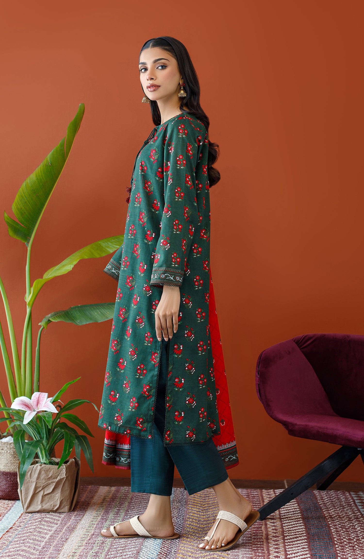 OTL-23-268/U GREEN KHADDAR Women UNSTITCHED SHIRT DUPATTA PANTS