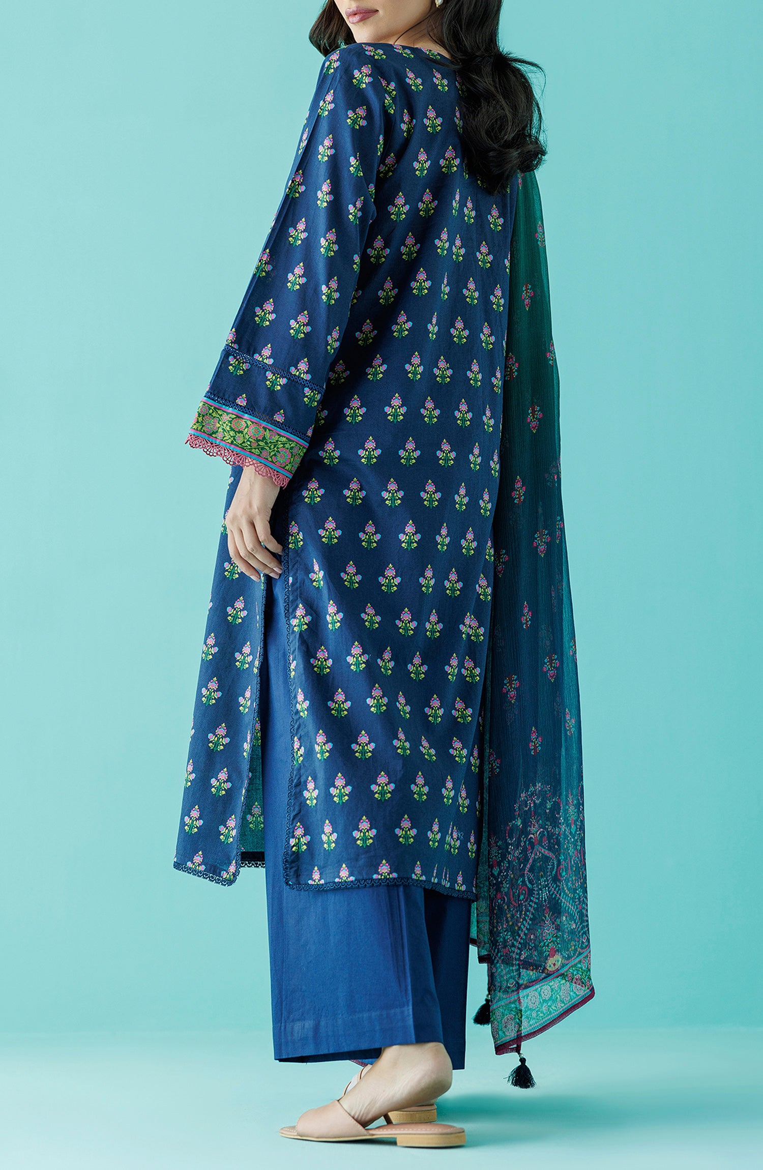 Stitched 3 Piece Premium Embroidered Casual Lawn Shirt , Cambric Pant and Chiffon Dupatta (OTL-24-039/S BLUE)