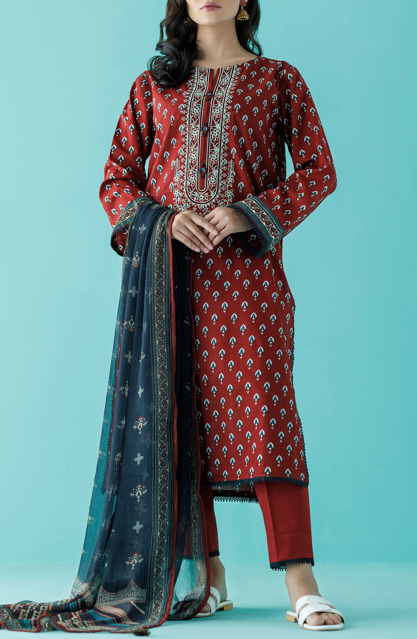 OTL-24-037/U RED LAWN Women UNSTITCHED SHIRT DUPATTA PANTS