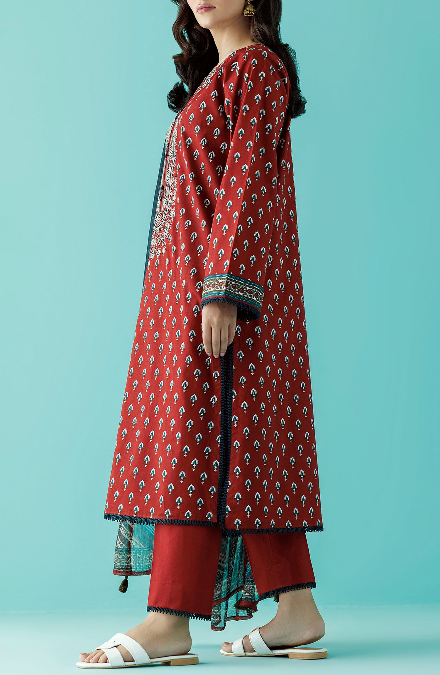 OTL-24-037/U RED LAWN Women UNSTITCHED SHIRT DUPATTA PANTS