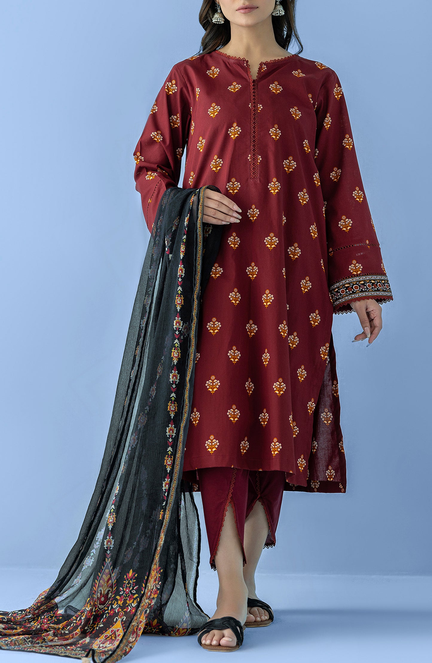 OTL-24-038/U MAROON LAWN Women UNSTITCHED SHIRT DUPATTA PANTS