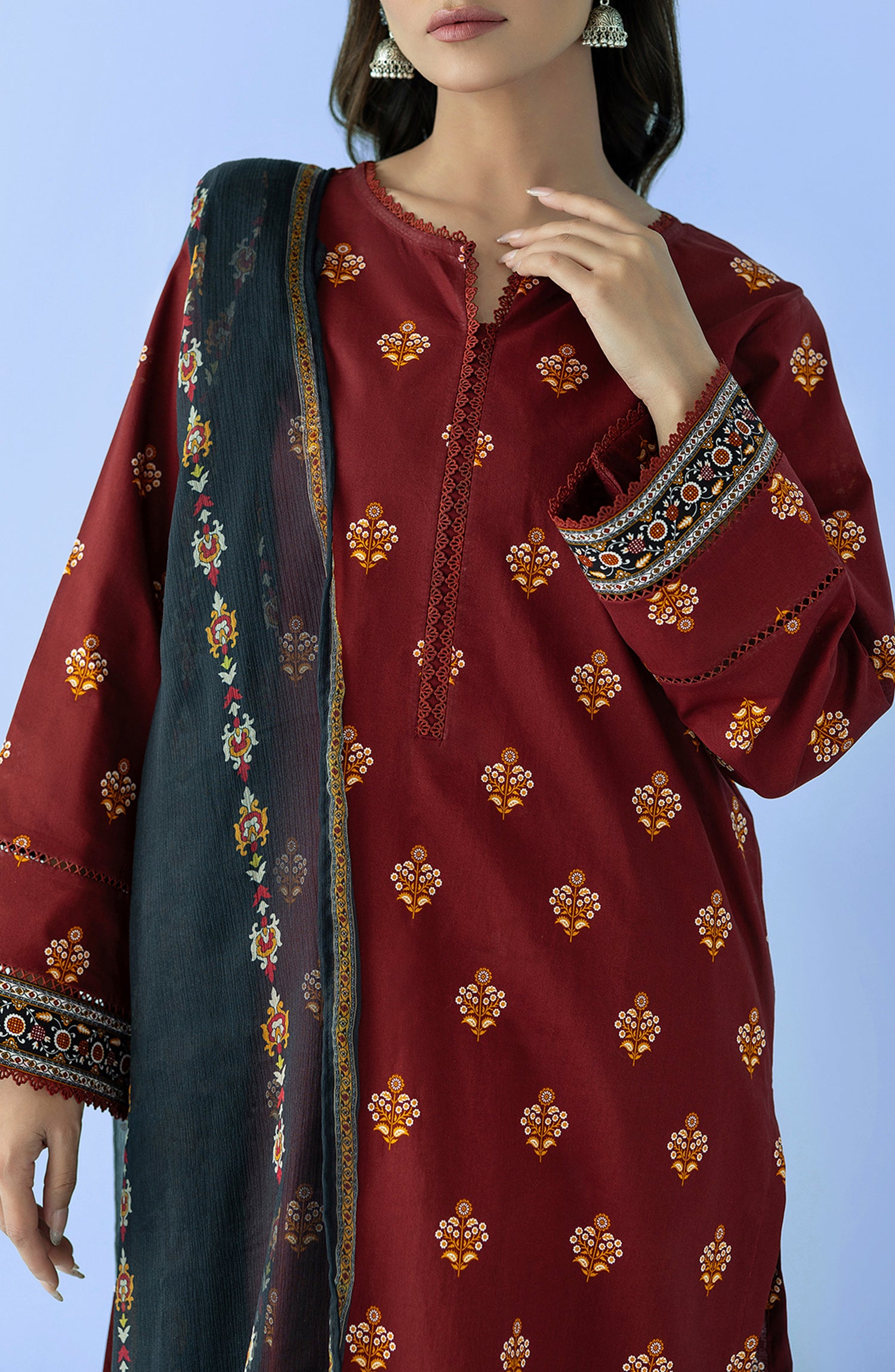 OTL-24-038/U MAROON LAWN Women UNSTITCHED SHIRT DUPATTA PANTS