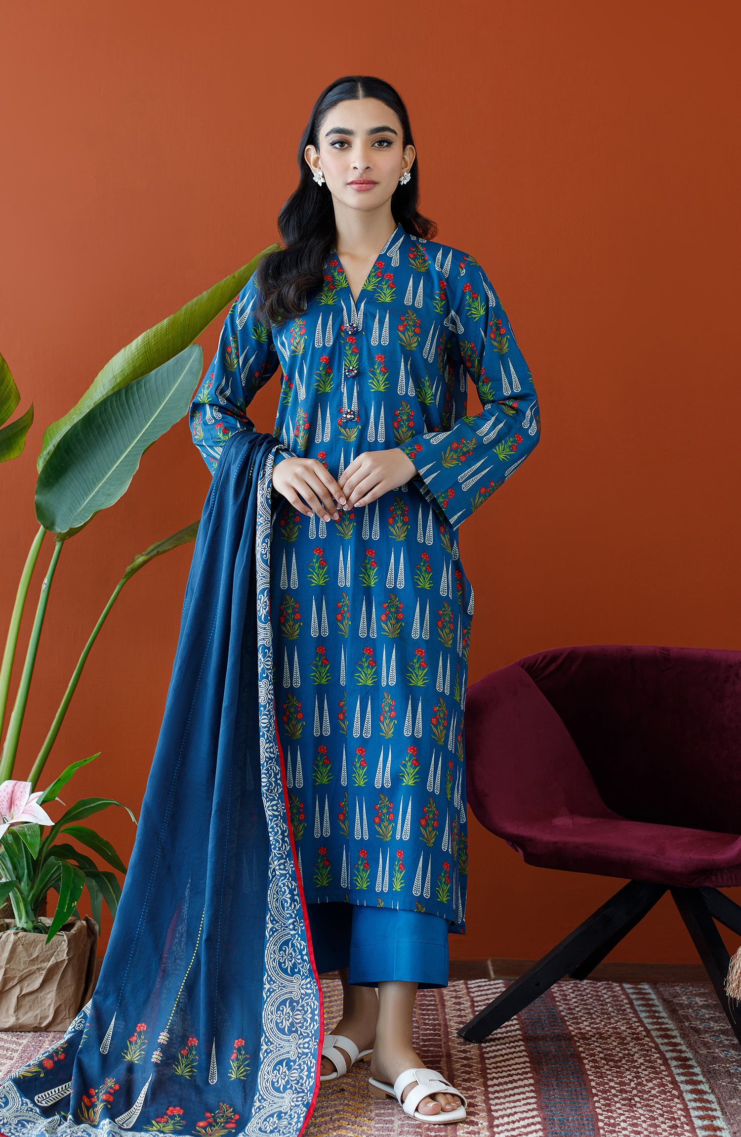 OTL-23-321/U BLUE LAWN Women UNSTITCHED SHIRT DUPATTA PANTS