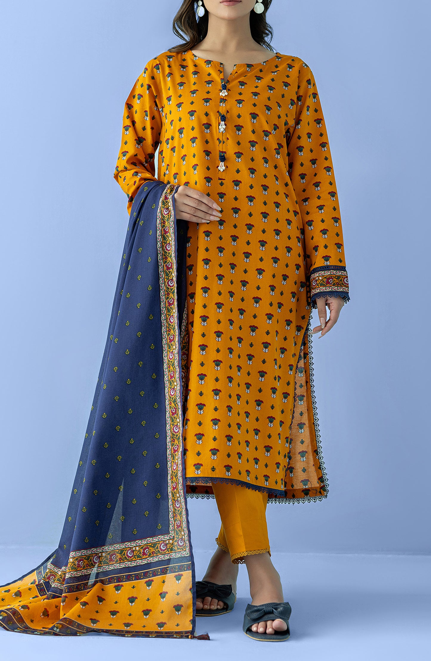 OTL-24-088/U OCHRE LAWN Women UNSTITCHED SHIRT DUPATTA PANTS