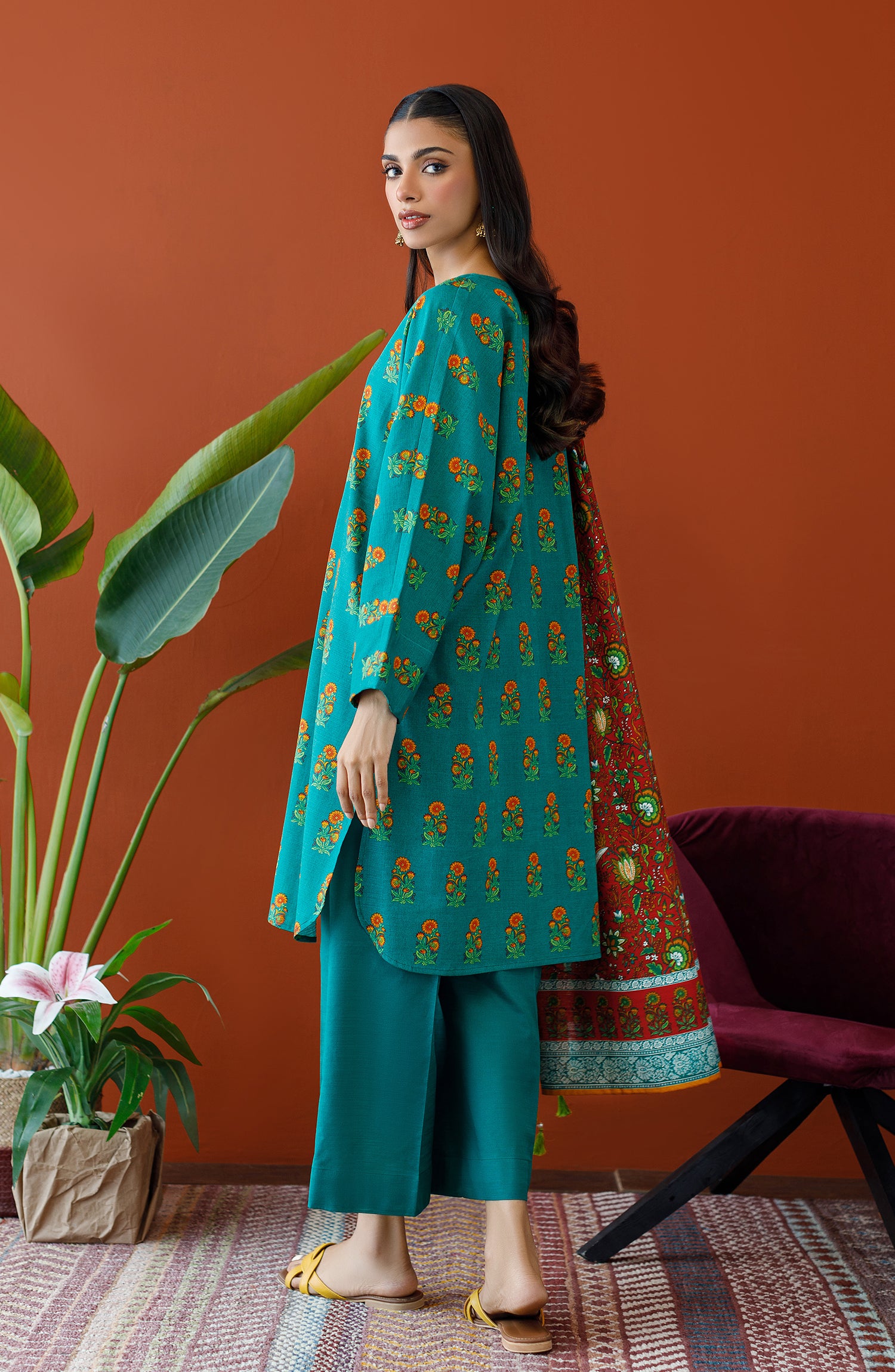 OTL-23-338/U GREEN KHADDAR Women UNSTITCHED SHIRT DUPATTA PANTS