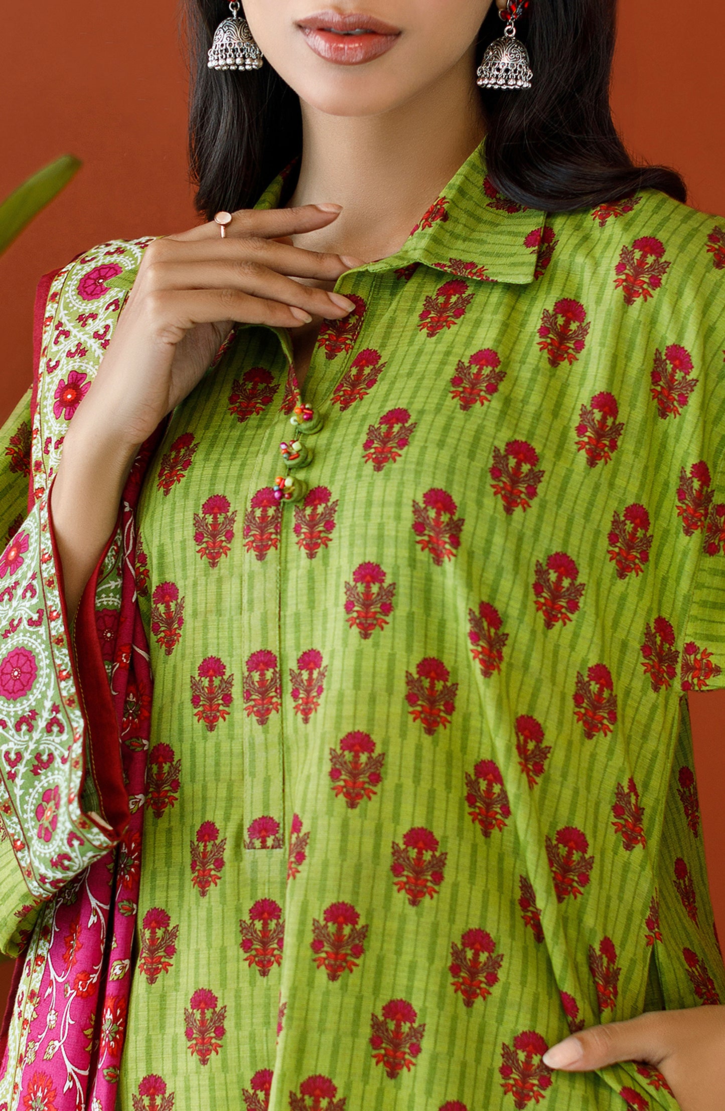 OTL-23-238/U GREEN KHADDAR Women UNSTITCHED SHIRT DUPATTA PANTS