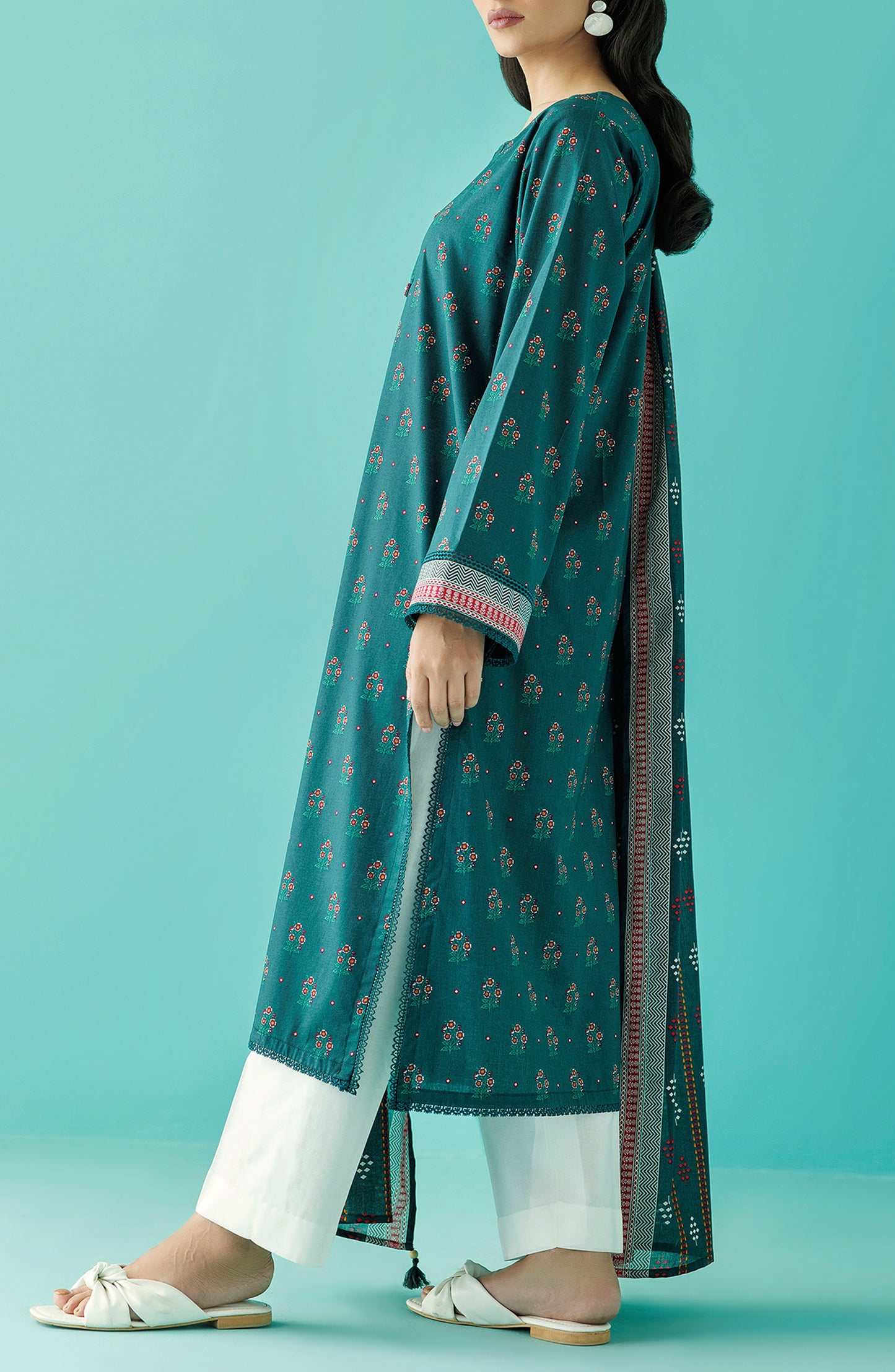 Stitched 2 Piece Printed Lawn Shirt and Lawn Dupatta (NRDS-24-006/S TEAL)