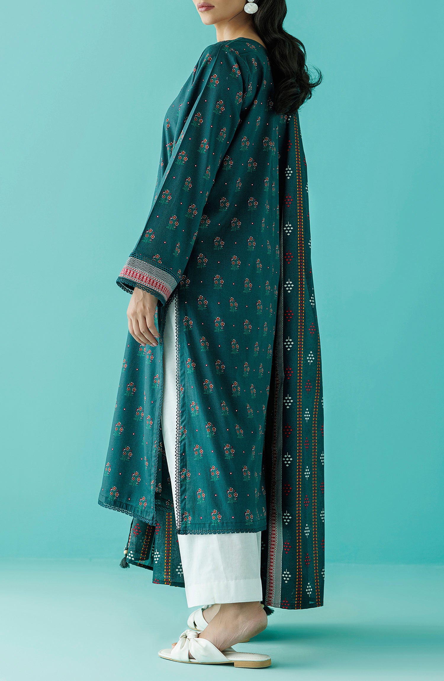 Stitched 2 Piece Printed Lawn Shirt and Lawn Dupatta (NRDS-24-006/S TEAL)