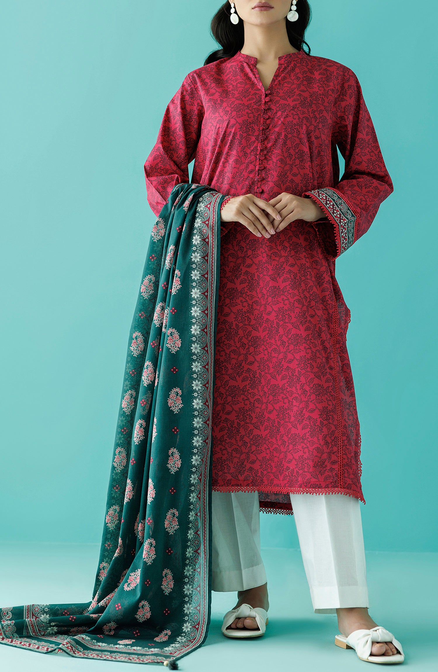 Stitched 2 Piece Printed Lawn Shirt and Lawn Dupatta (NRDS-24-038/S PINK)