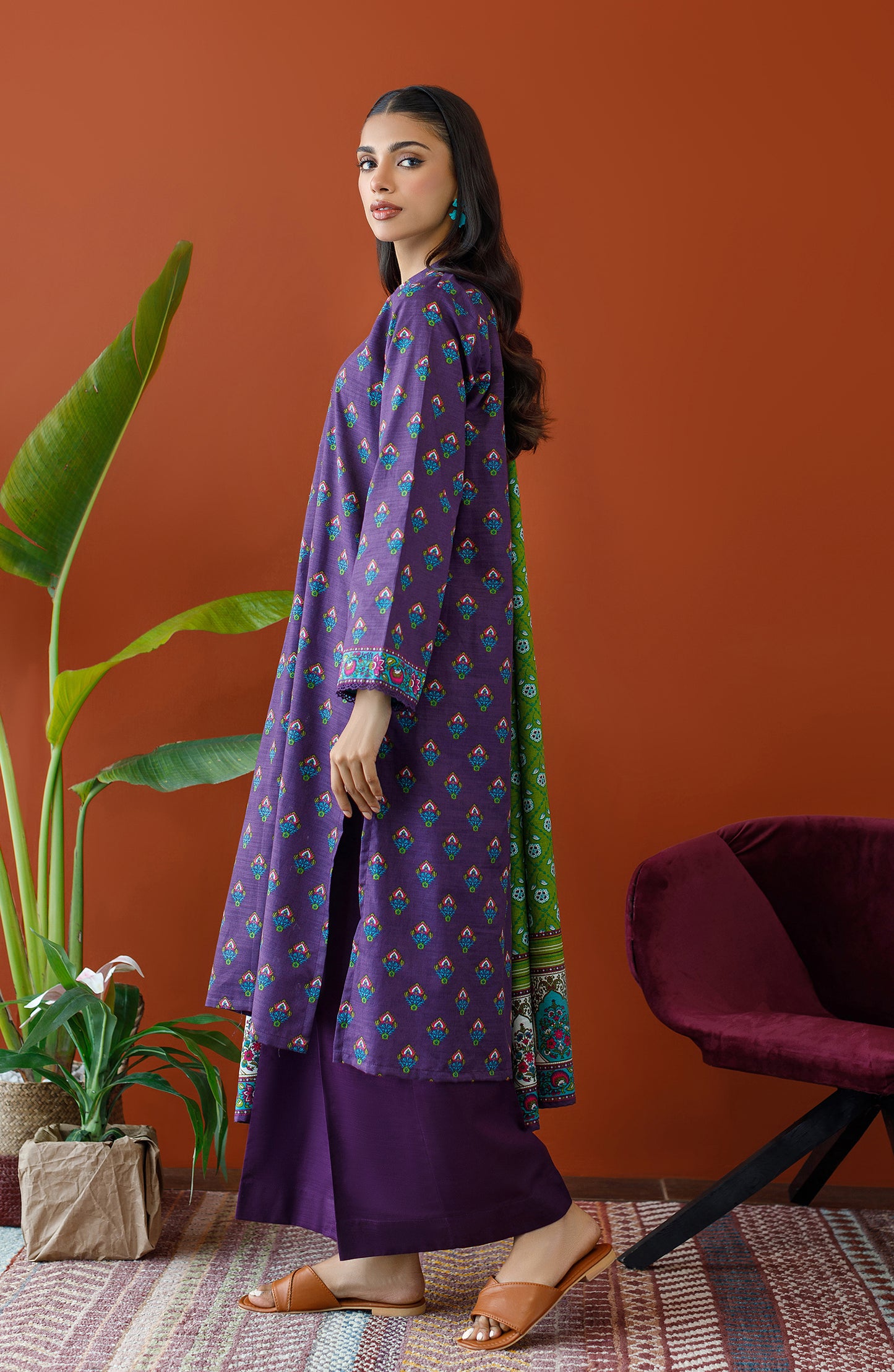 OTL-23-283/U PURPLE KHADDAR Women UNSTITCHED SHIRT DUPATTA PANTS