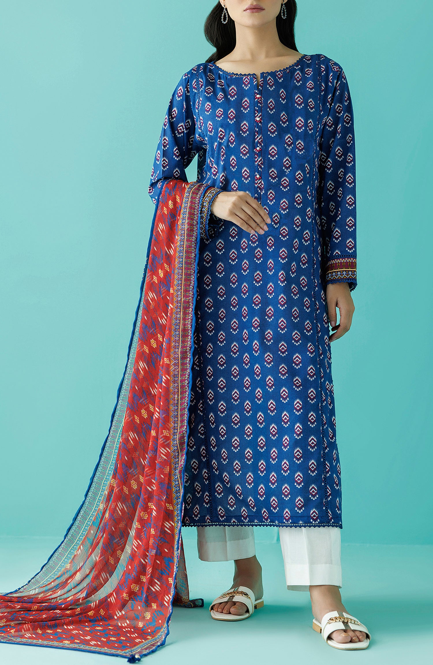 NRDS-24-017/U BLUE LAWN  UNSTITCHED SHIRT DUPATTA