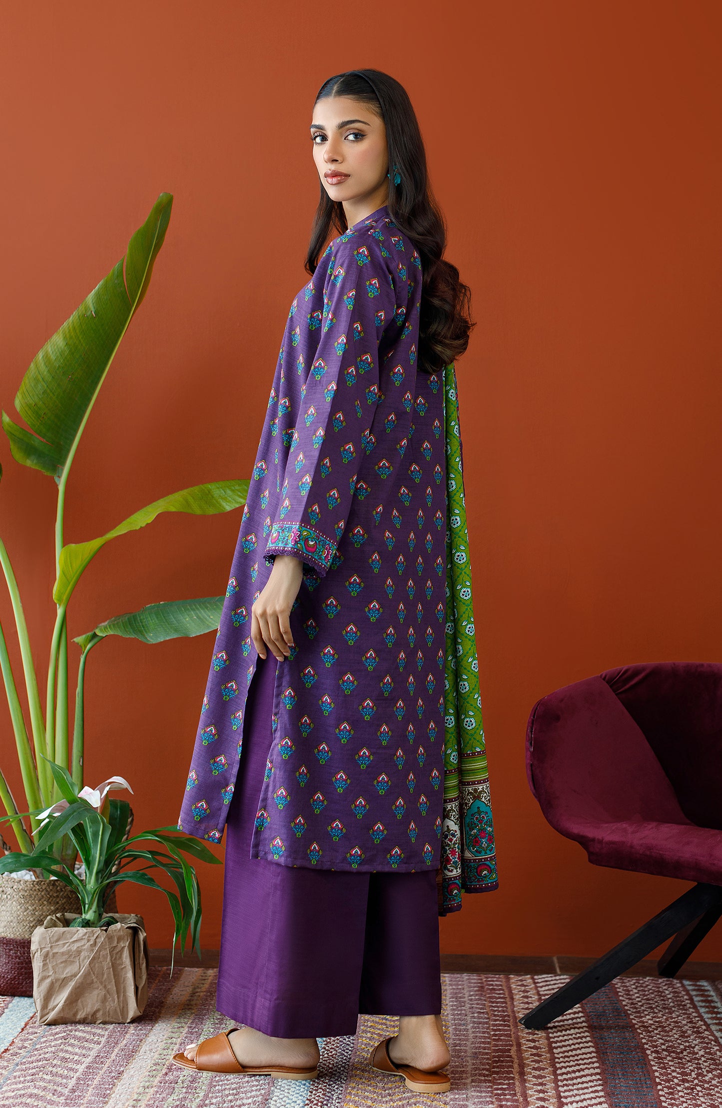 OTL-23-283/U PURPLE KHADDAR Women UNSTITCHED SHIRT DUPATTA PANTS