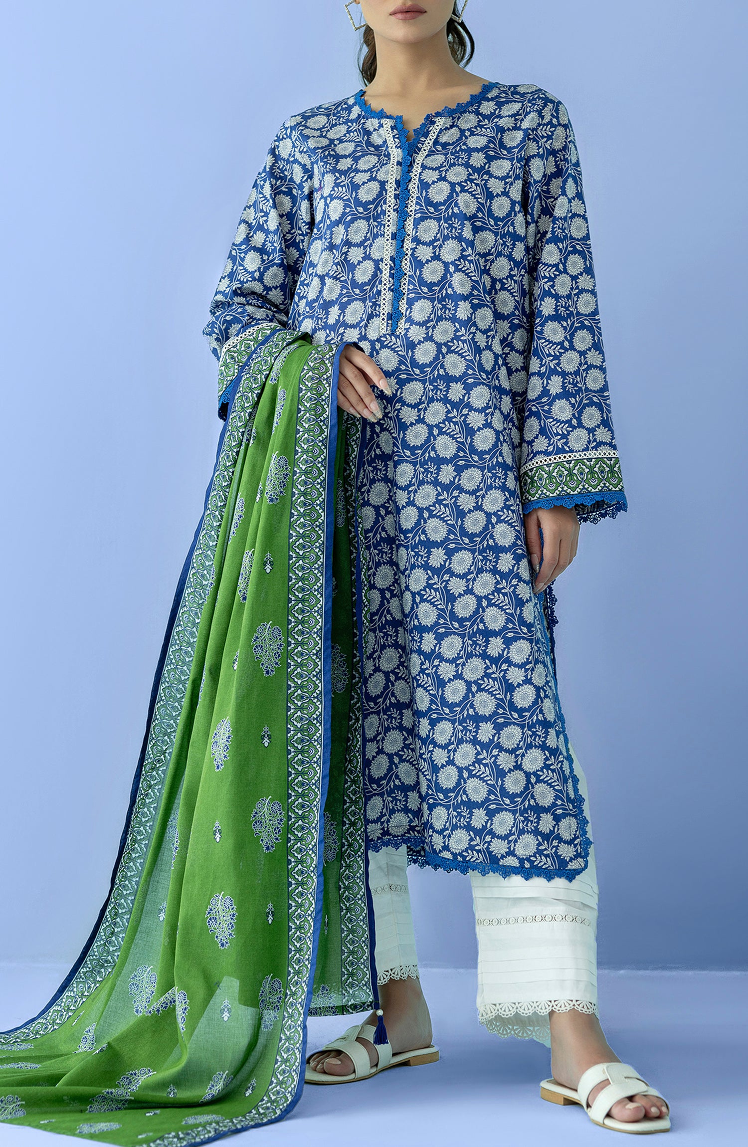 Stitched 2 Piece Printed Lawn Shirt and Lawn Dupatta (NRDS-24-004/S BLUE)