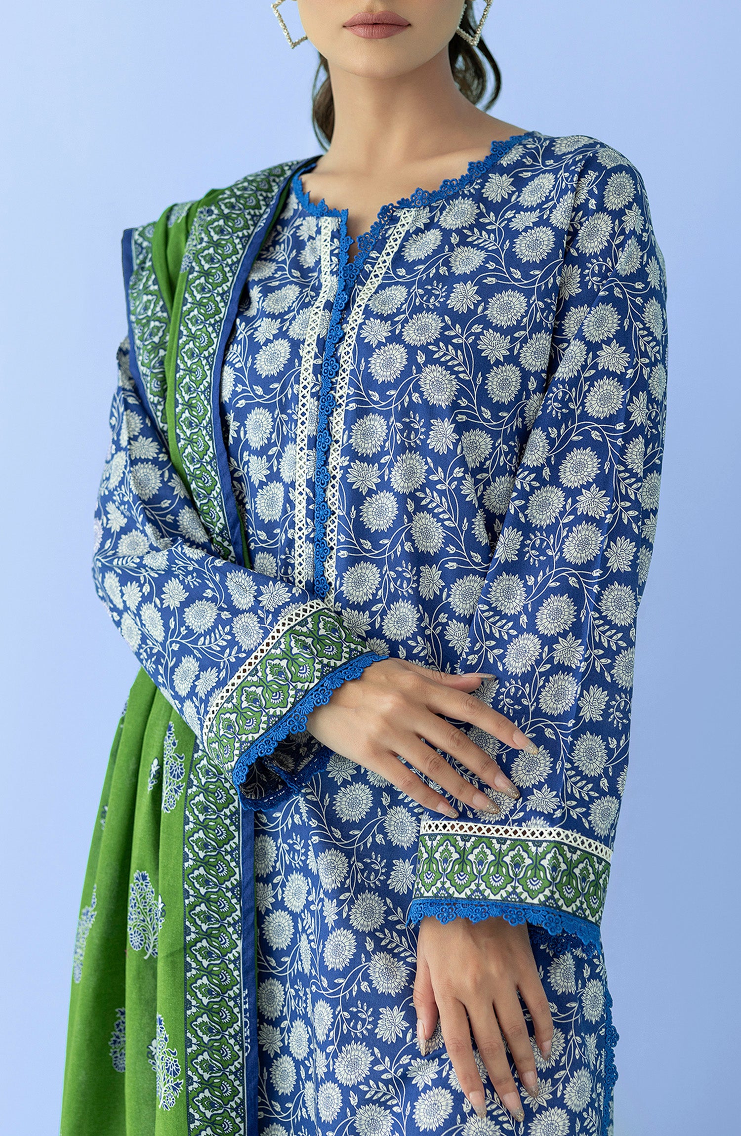 Stitched 2 Piece Printed Lawn Shirt and Lawn Dupatta (NRDS-24-004/S BLUE)